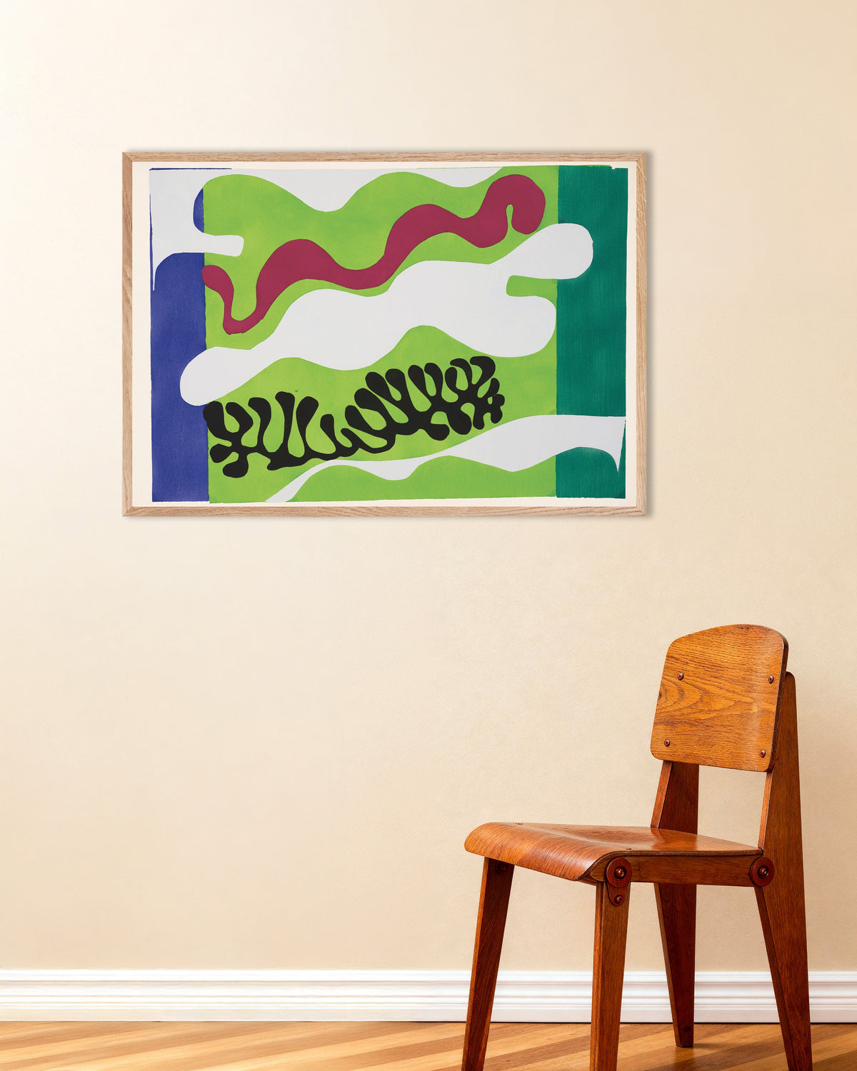 Poster av Lagunen i grönt (Jazz, 1947) av Henri Matisse, med ram i naturträ