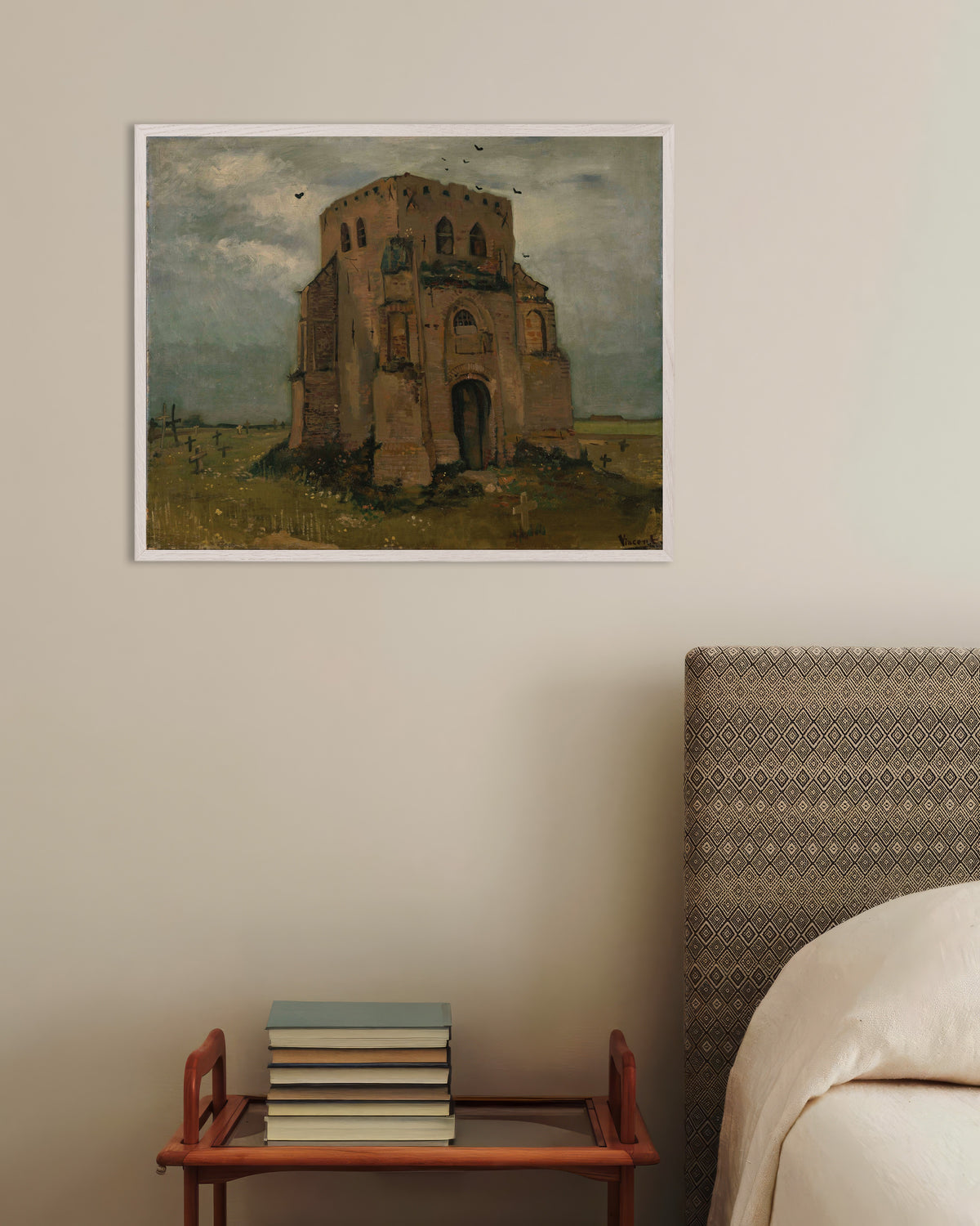 Poster med Det gamla kyrktornet i Nuenen (1885) av Vincent van Gogh, med vit träram