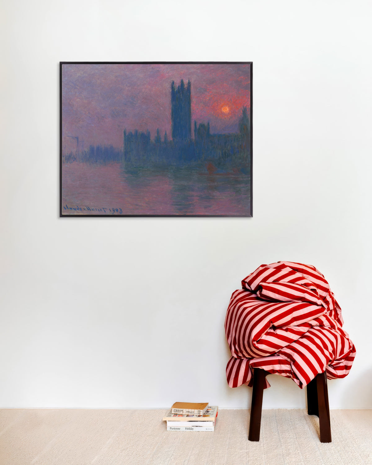 Poster Parlamentet, nedgående sol (1900–1903) av Claude Monet med metallram