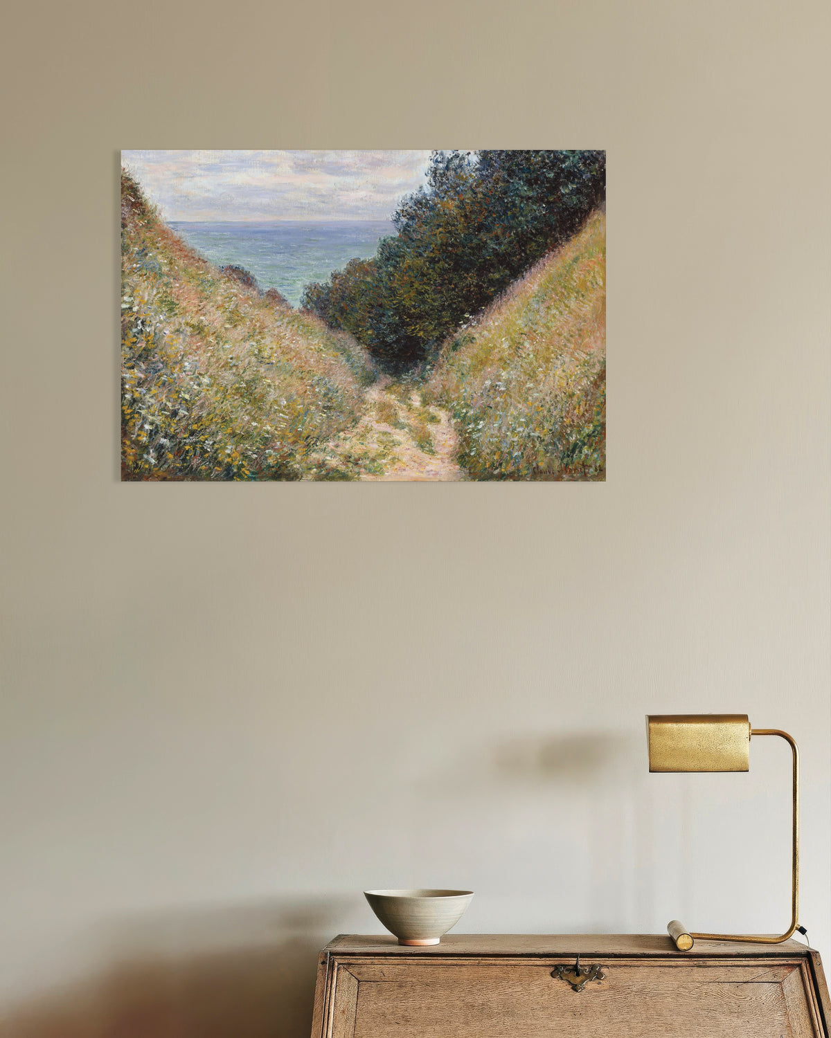 Poster Hålvägen vid La Cavée, Pourville (1882) av Claude Monet