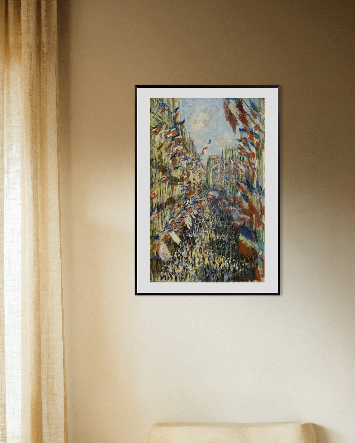 Poster Rue Montorgueil i Paris, festen den 30 juni 1878 av Claude Monet med metallram