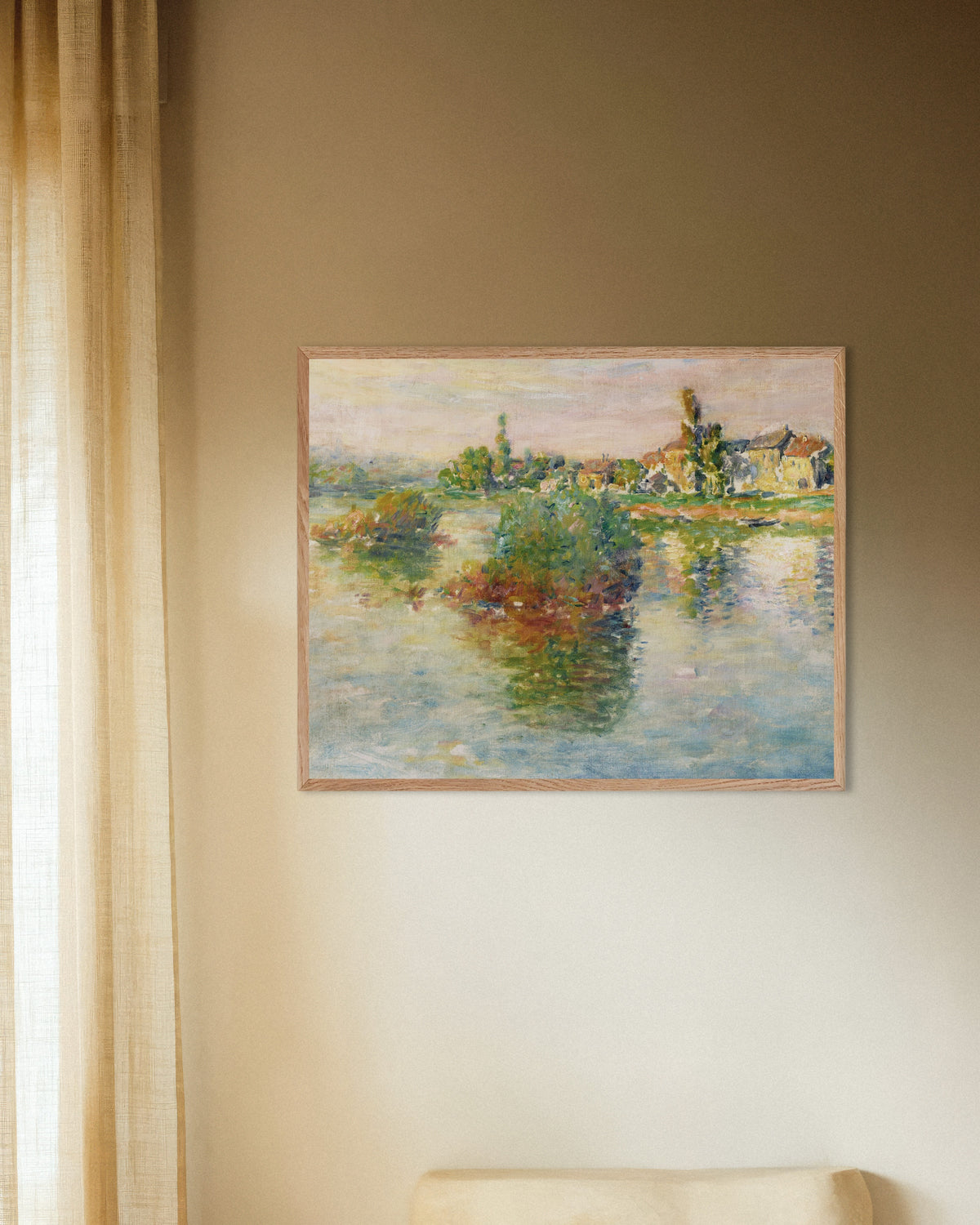 Poster Seine vid Lavacourt (1879) av Claude Monet med ram i naturträ