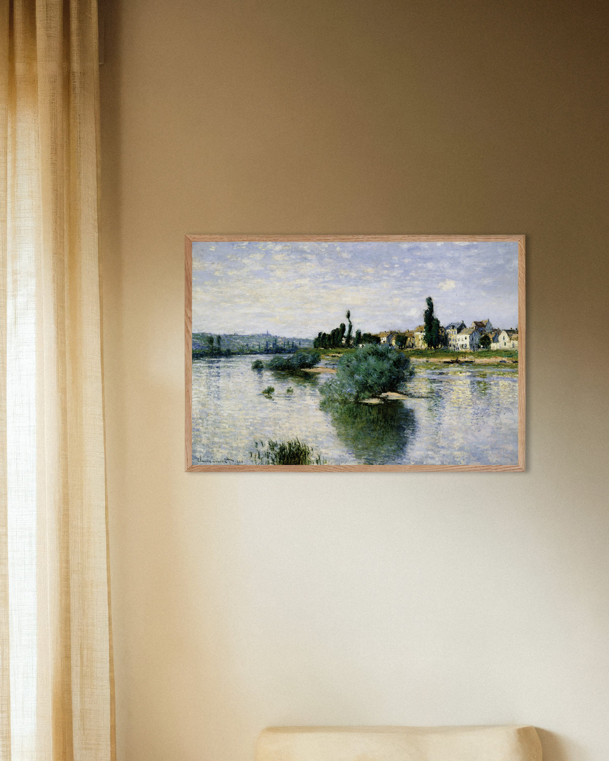 Poster Seine vid Lavacourt (1880) av Claude Monet med ram i naturträ