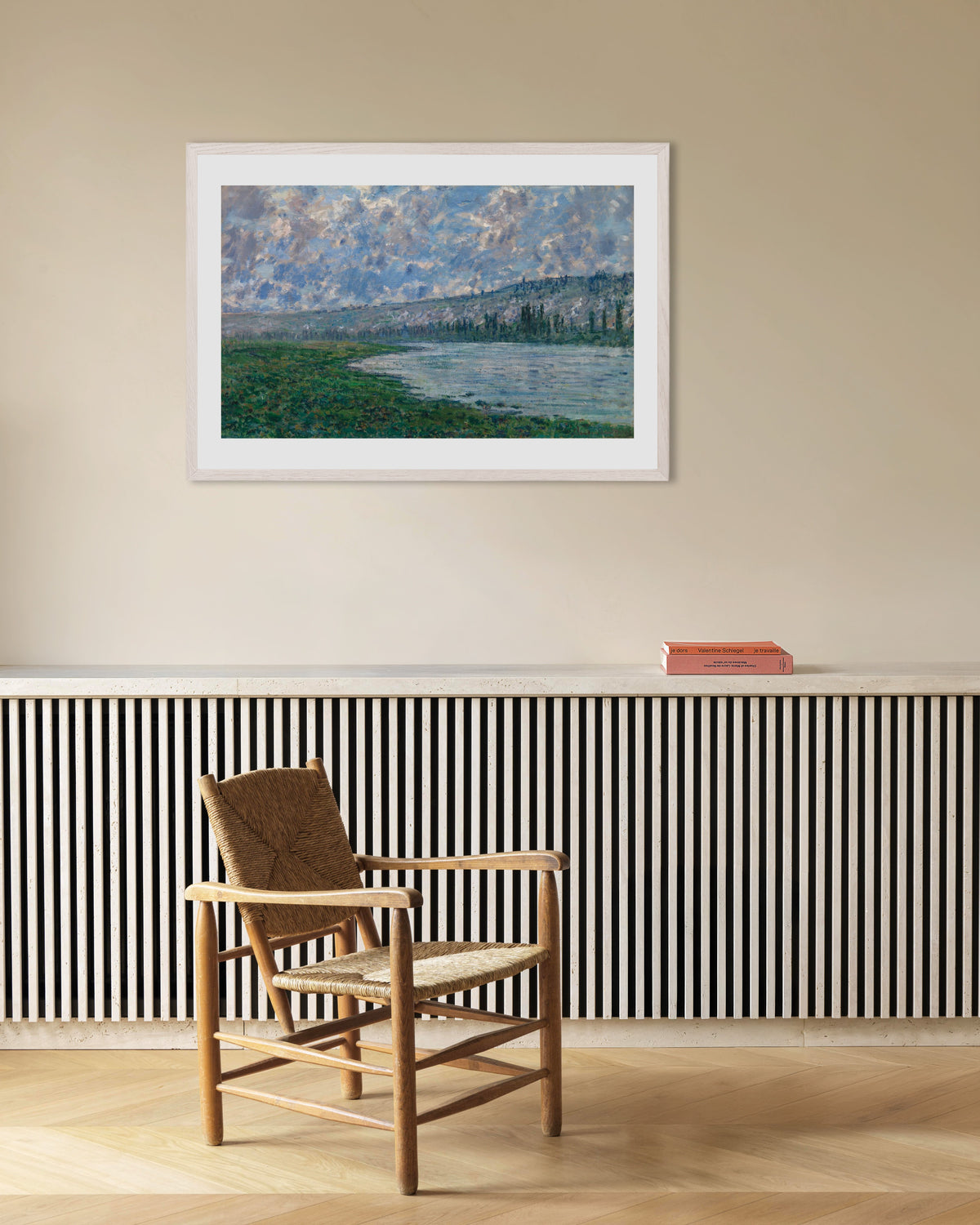 Poster Seine vid Vétheuil (1880) av Claude Monet med vit träram