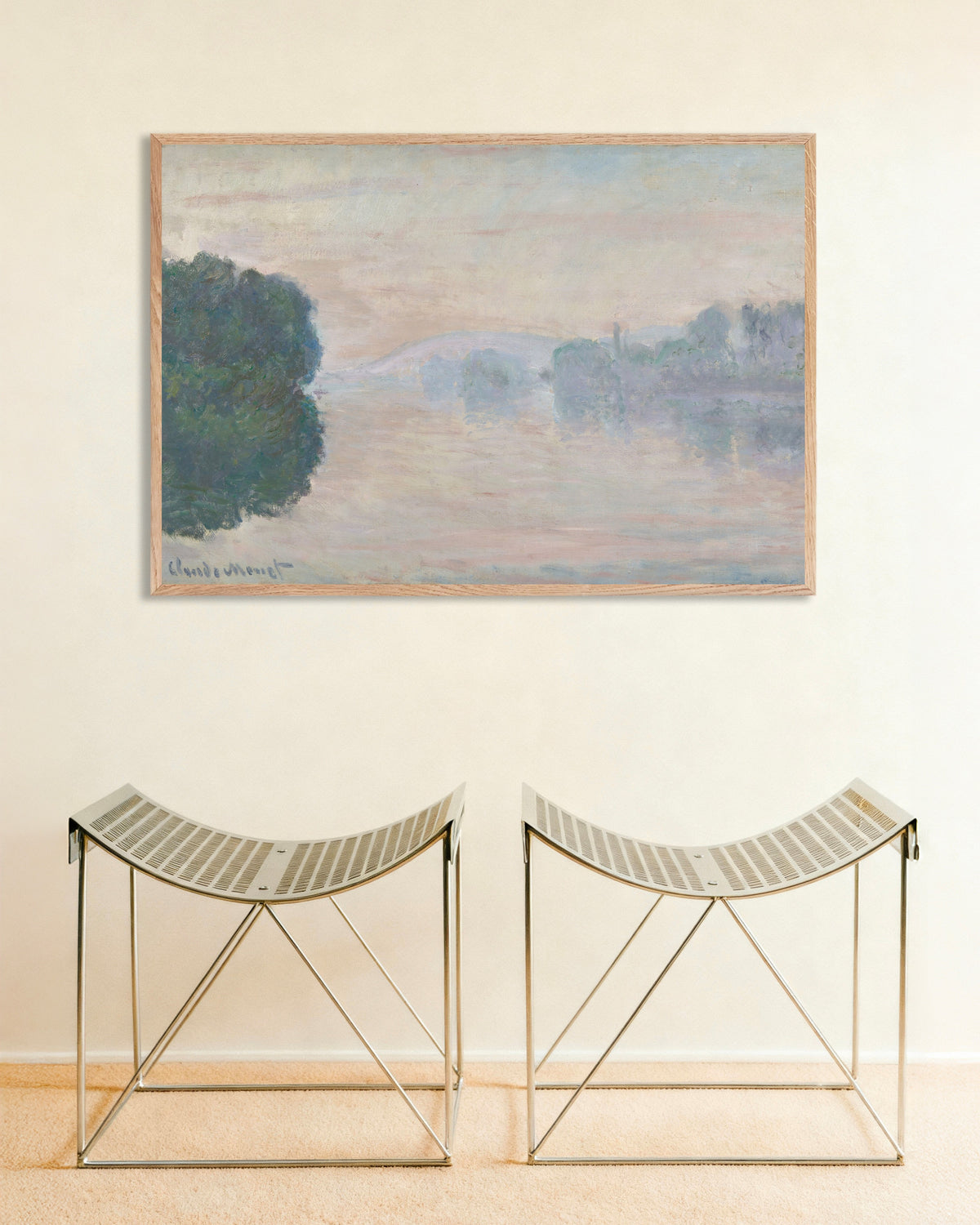 Poster Seine i dimman (1894) av Claude Monet med ram i naturträ