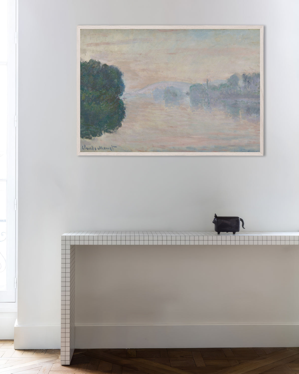 Poster Seine i dimman (1894) av Claude Monet med vit träram