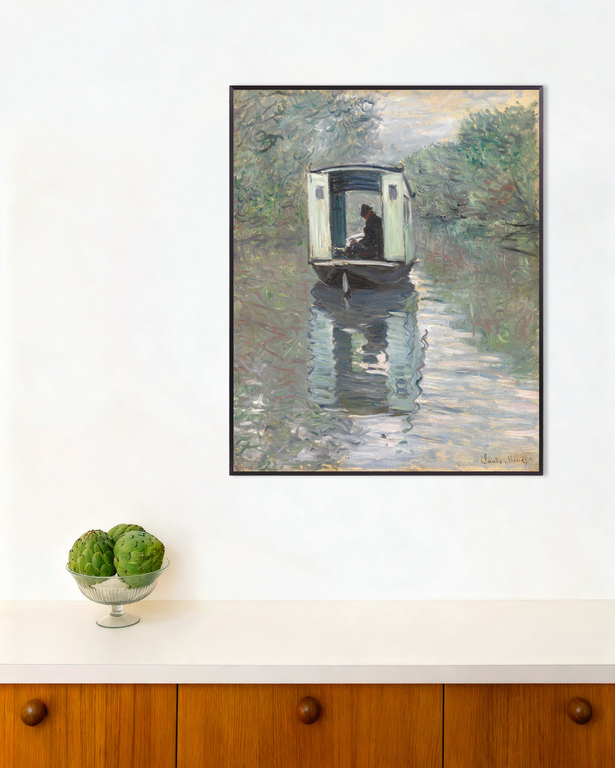 Poster Ateljébåten (1876) av Claude Monet med metallram