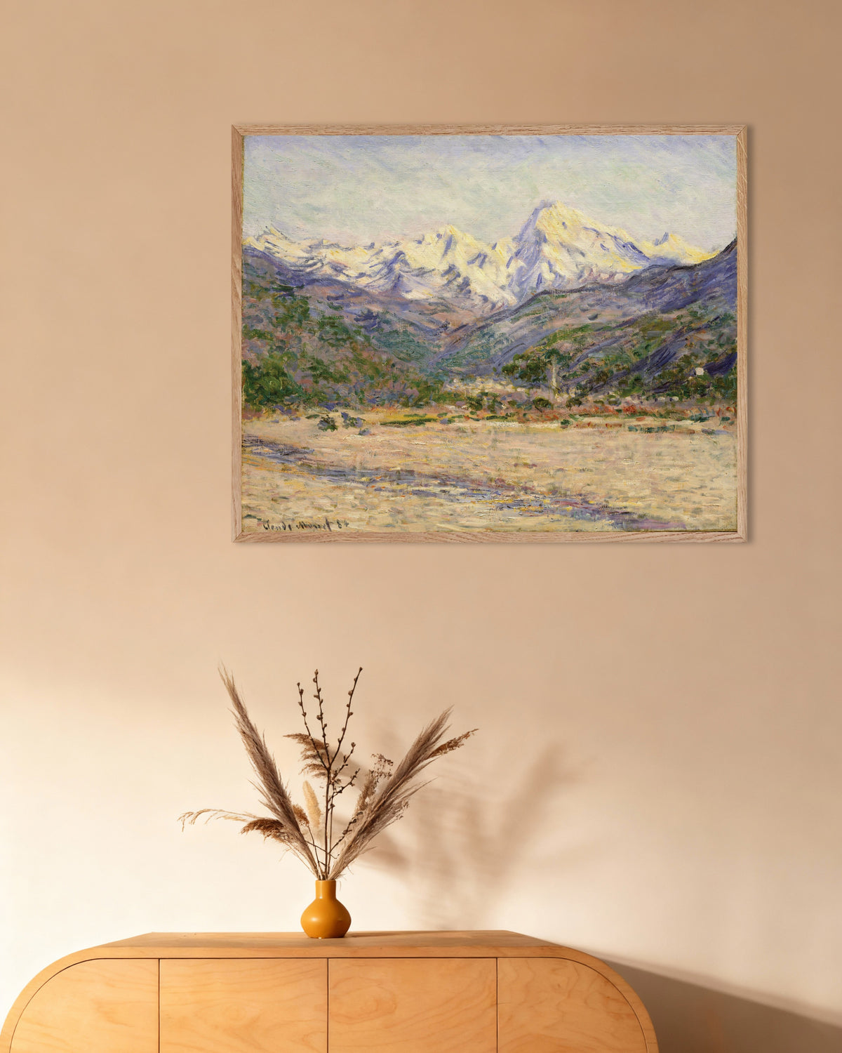 Poster Nerviadalen (1884) av Claude Monet med ram i naturträ