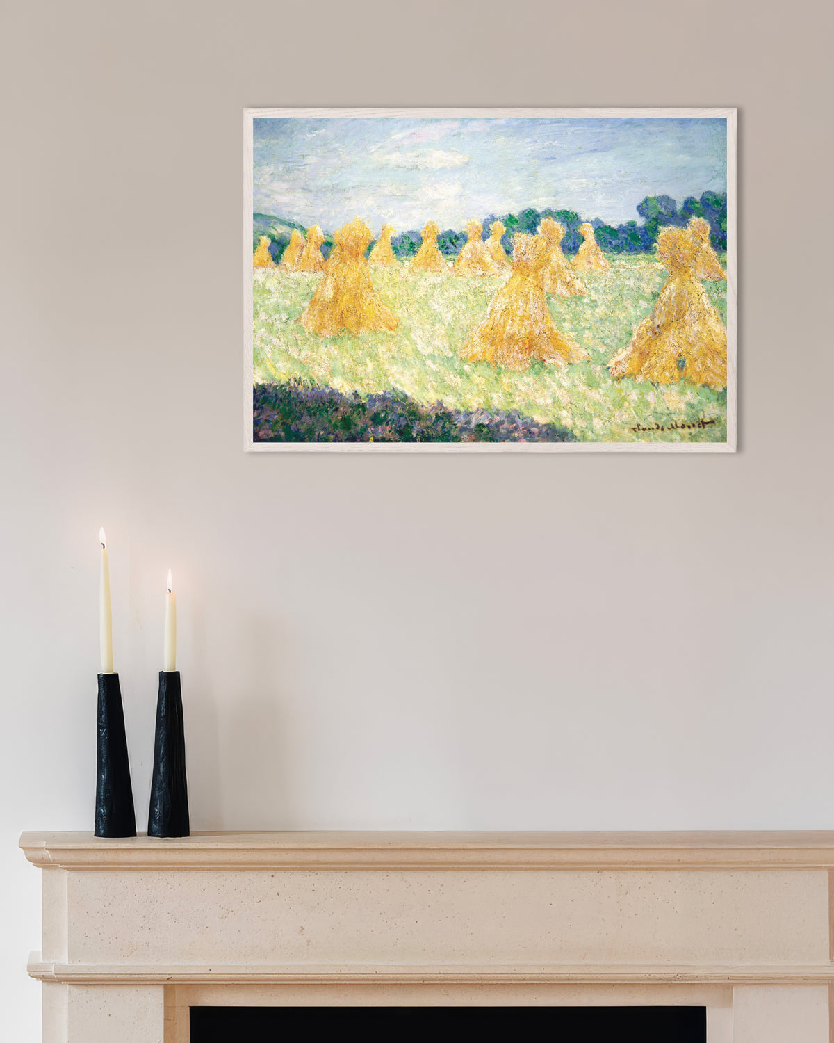 Poster Flickorna i Giverny, solljus (1894) av Claude Monet med vit träram