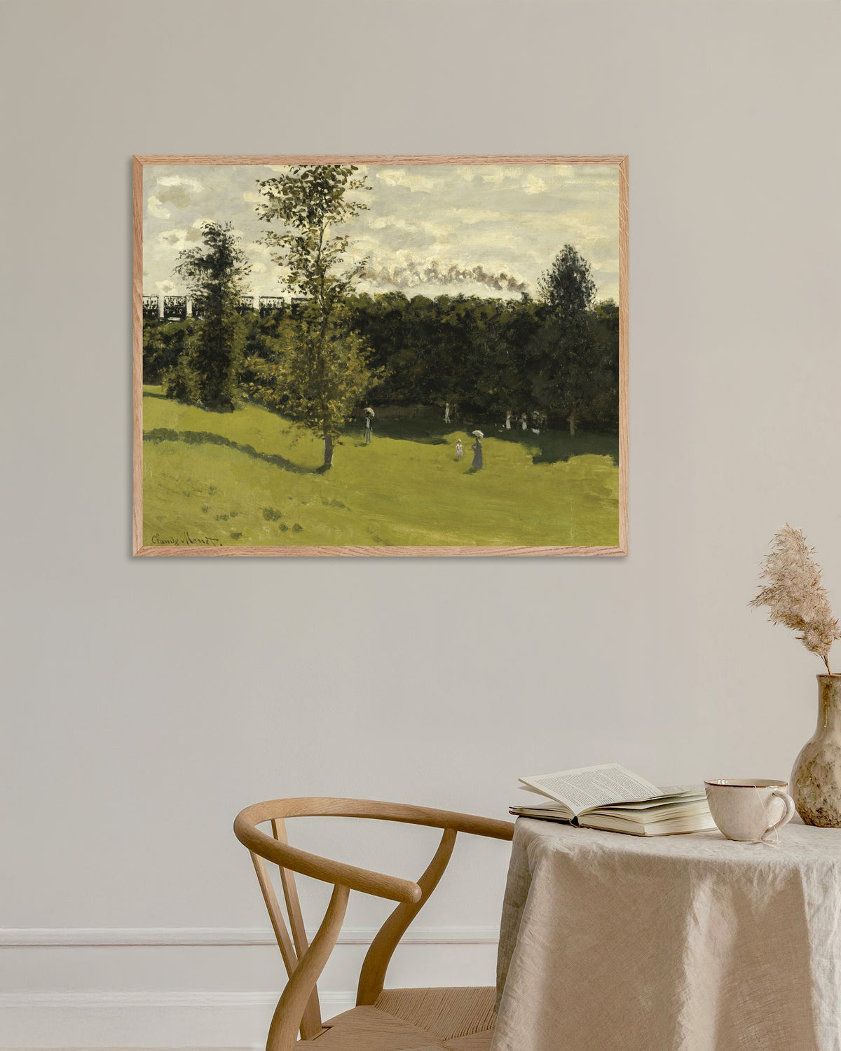 Poster Tåg på landsbygden (ca 1870) av Claude Monet med ram i naturträ