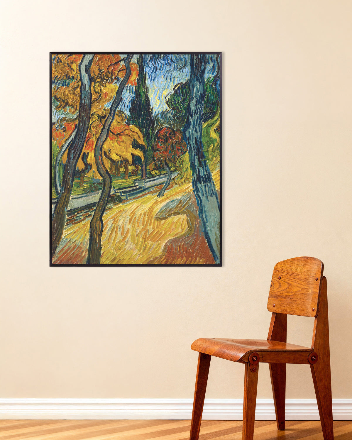 Poster med Träden i asylens trädgård (1889) av Vincent van Gogh, med metallram