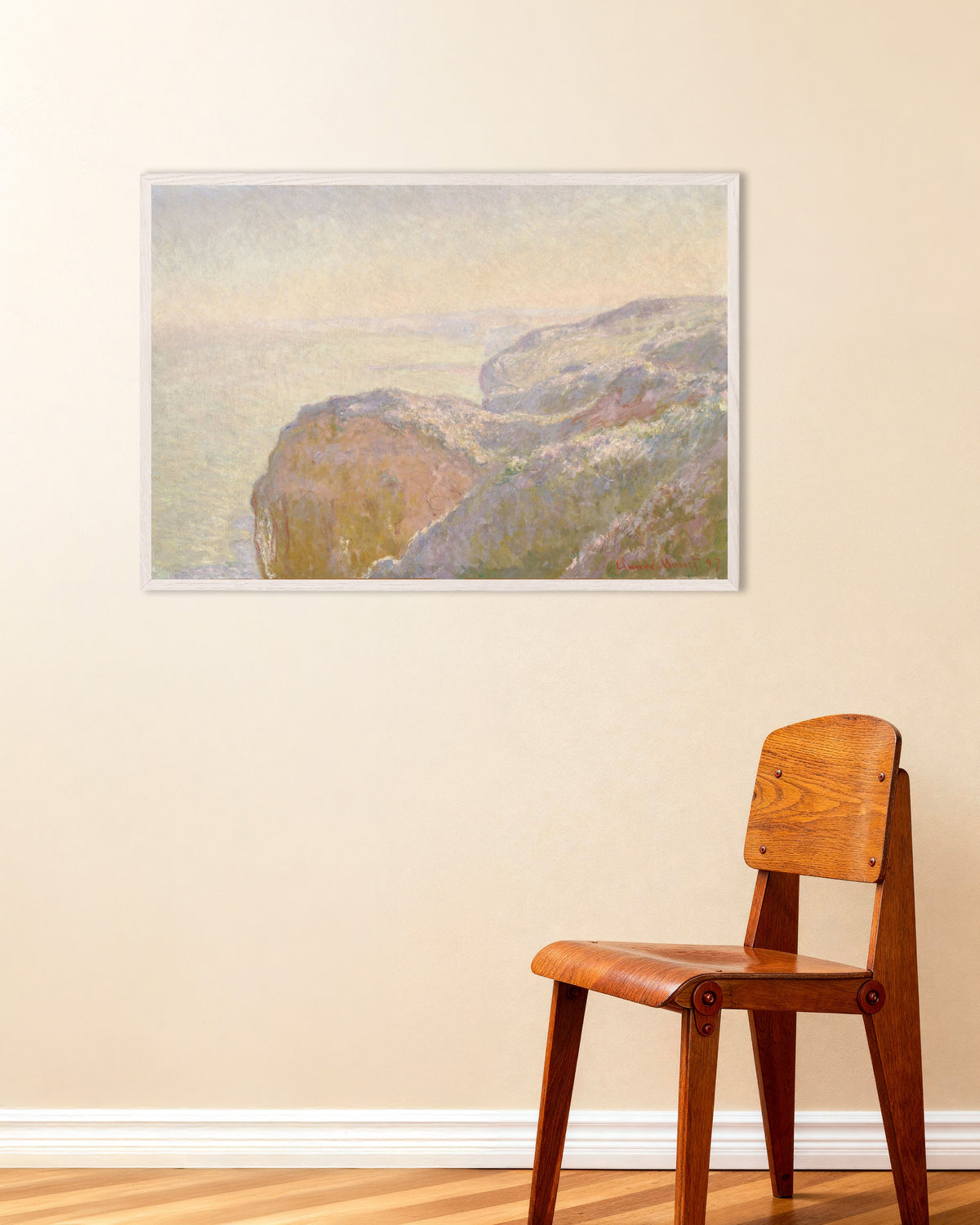 Poster Val-Saint-Nicolas nära Dieppe, morgon (1897) av Claude Monet med vit träram