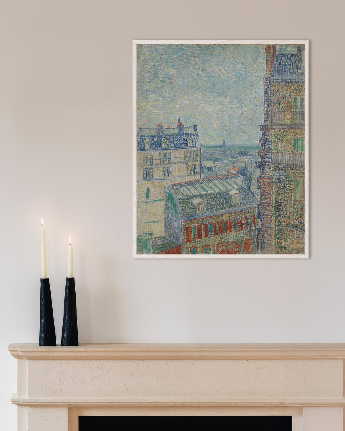 Poster med Utsikt från Theos lägenhet (1887) av Vincent van Gogh, med vit träram