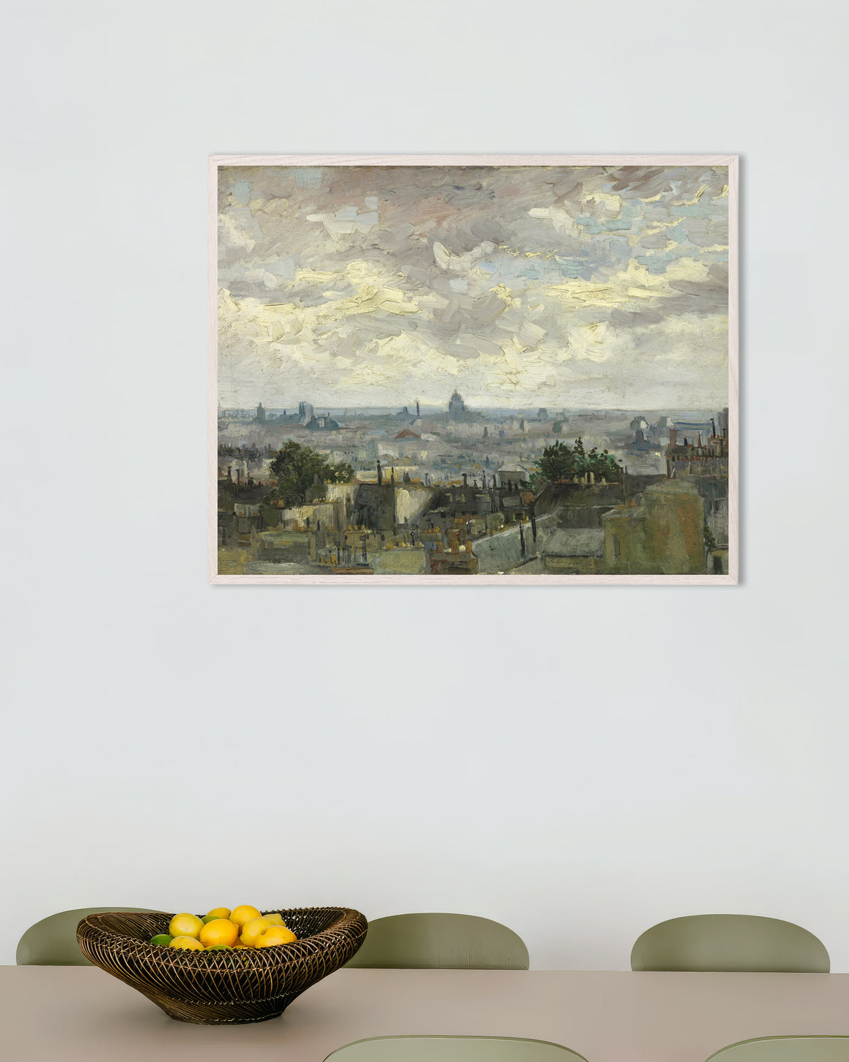 Poster av Utsikt över Paris (1886) av Vincent van Gogh, med vit träram