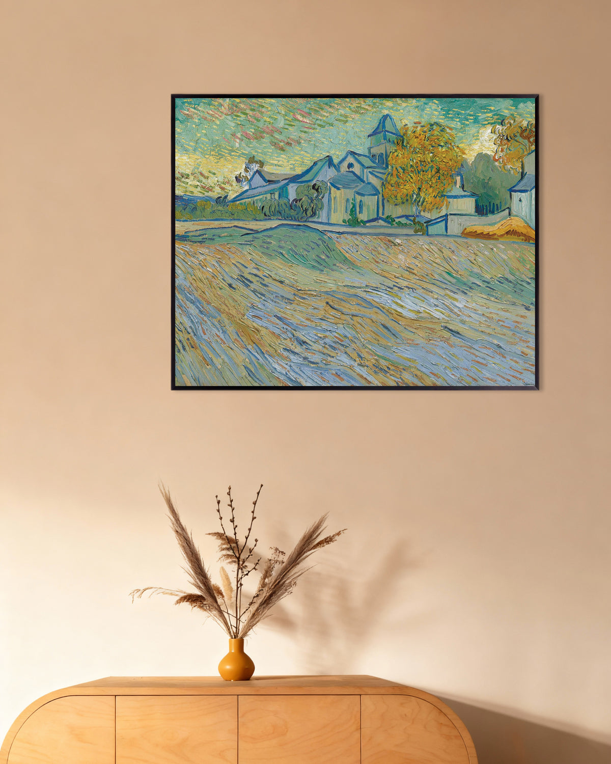 Poster med Vy över asylen och kapellet i Saint-Rémy (1889) av Vincent van Gogh, med metallram