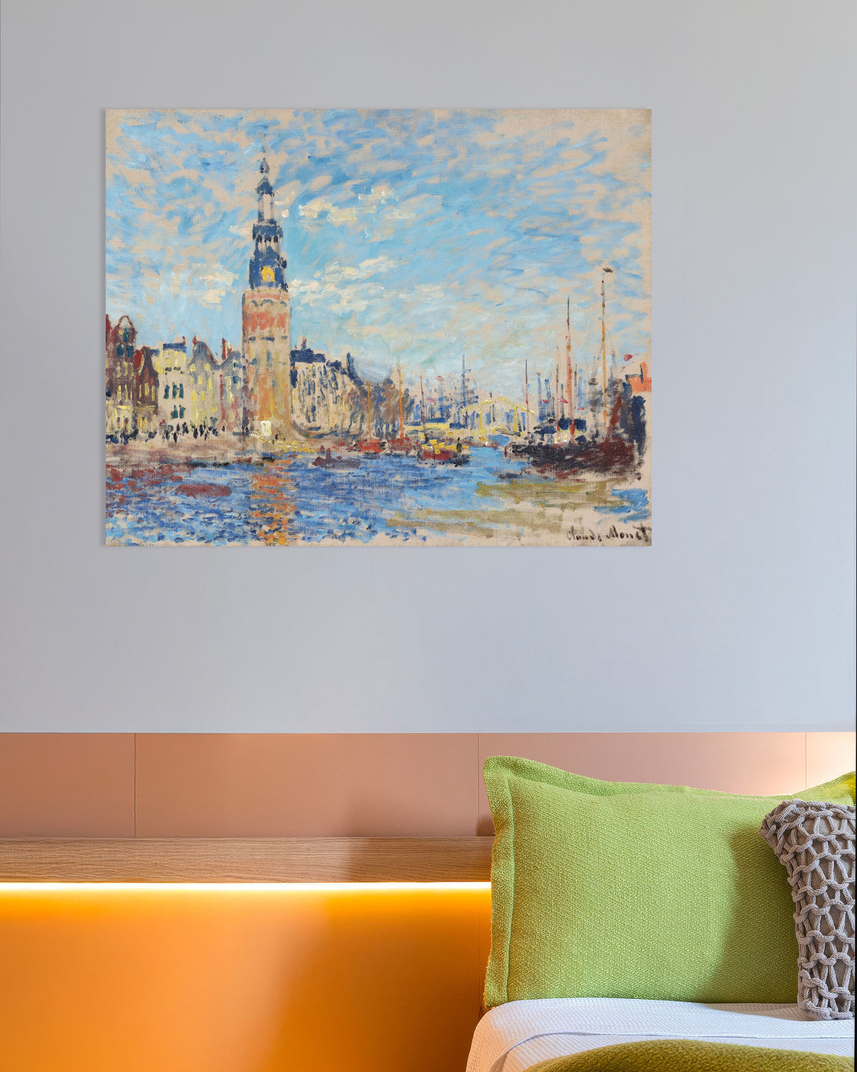 Poster Utsikt mot Montelbaanstoren, Amsterdam (1874) av Claude Monet