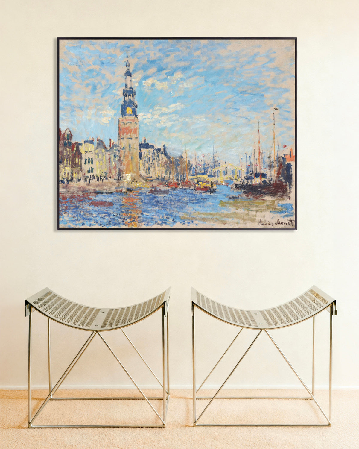 Poster Utsikt mot Montelbaanstoren, Amsterdam (1874) av Claude Monet med metallram
