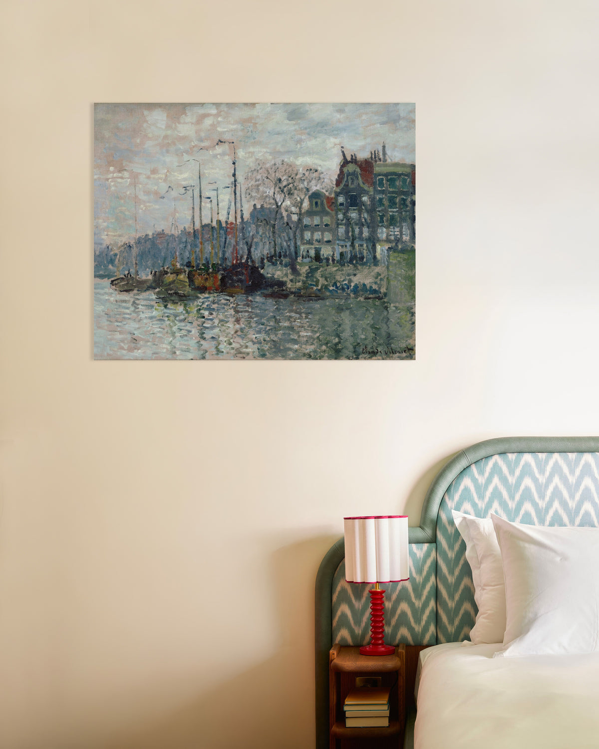 Poster Utsikt över Prins Hendrikkade och Kromme Waal i Amsterdam (1874) av Claude Monet