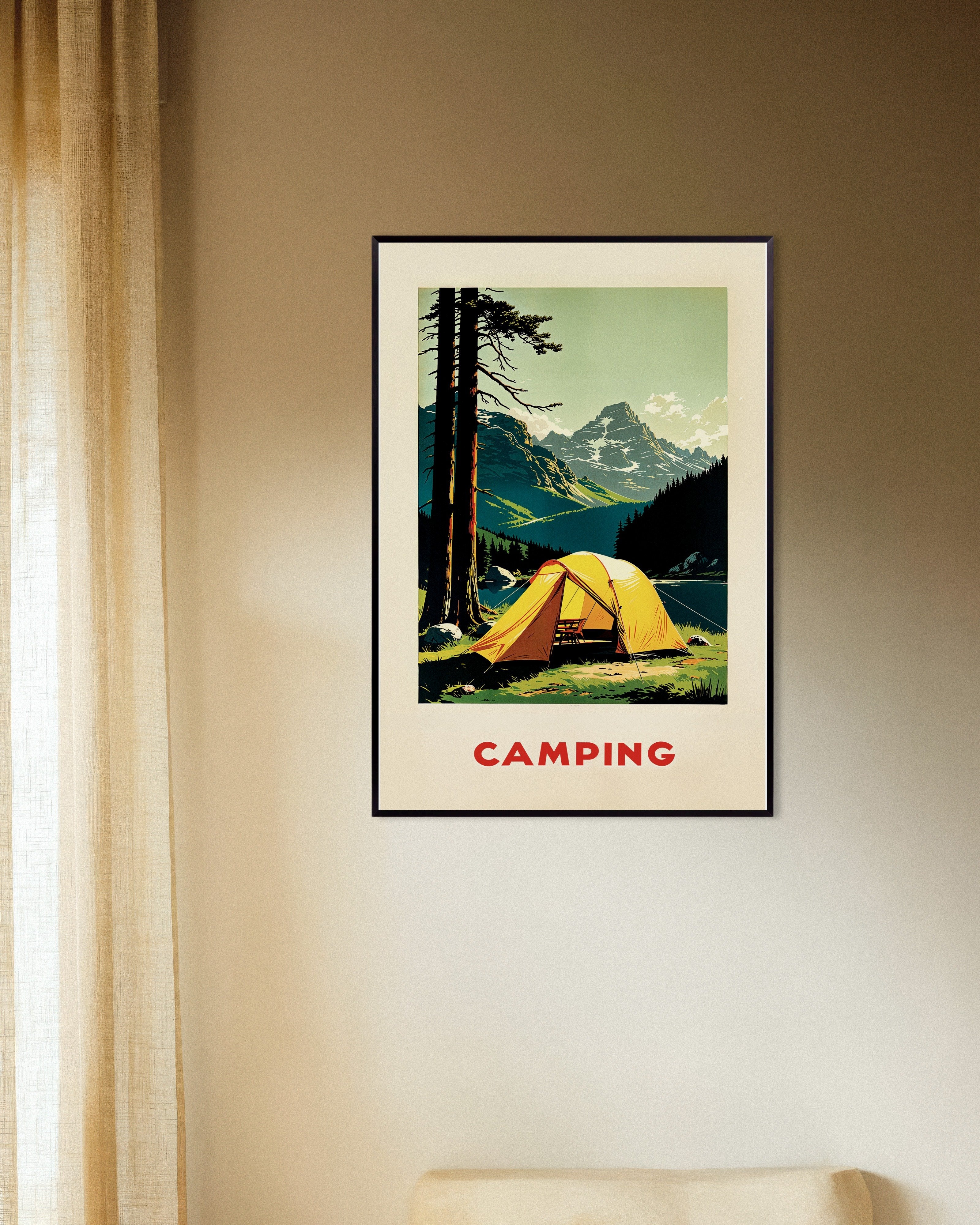 Poster of Vintage camping, mountain and nature - Poster, with metal frame
