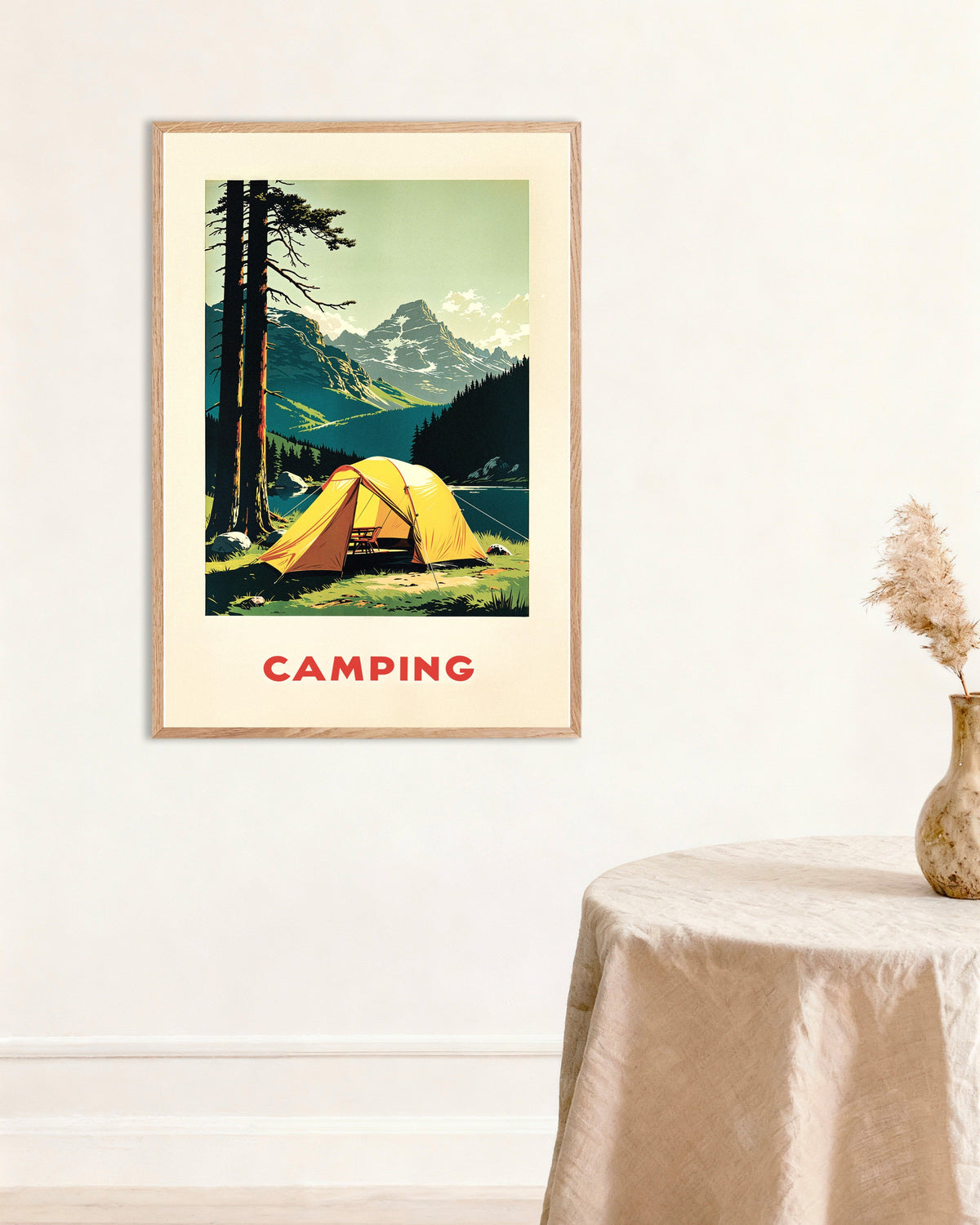 Poster of Vintage camping, mountain and nature - Poster, with natural wooden frame