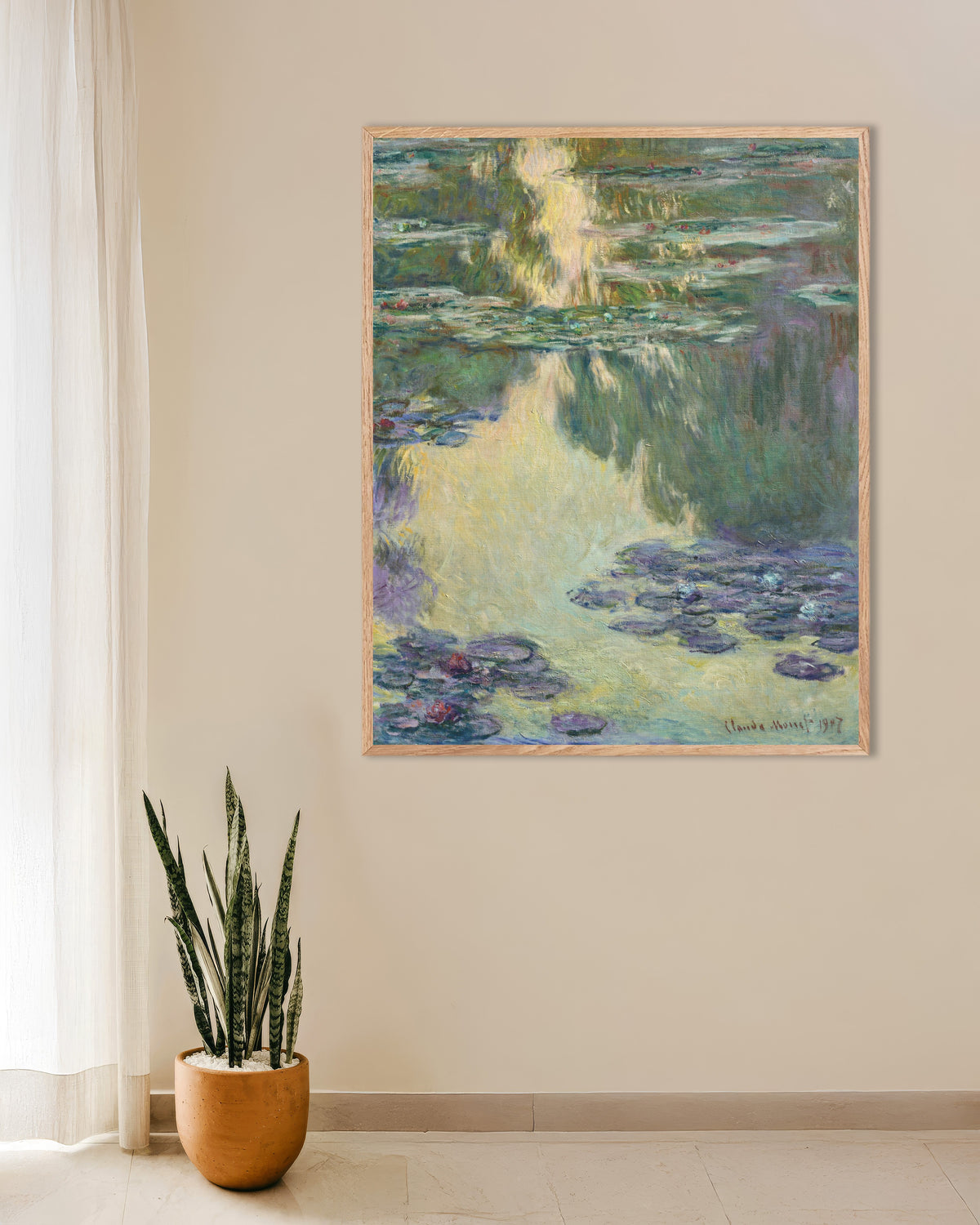 Poster Näckrosor (1907) av Claude Monet med ram i naturträ
