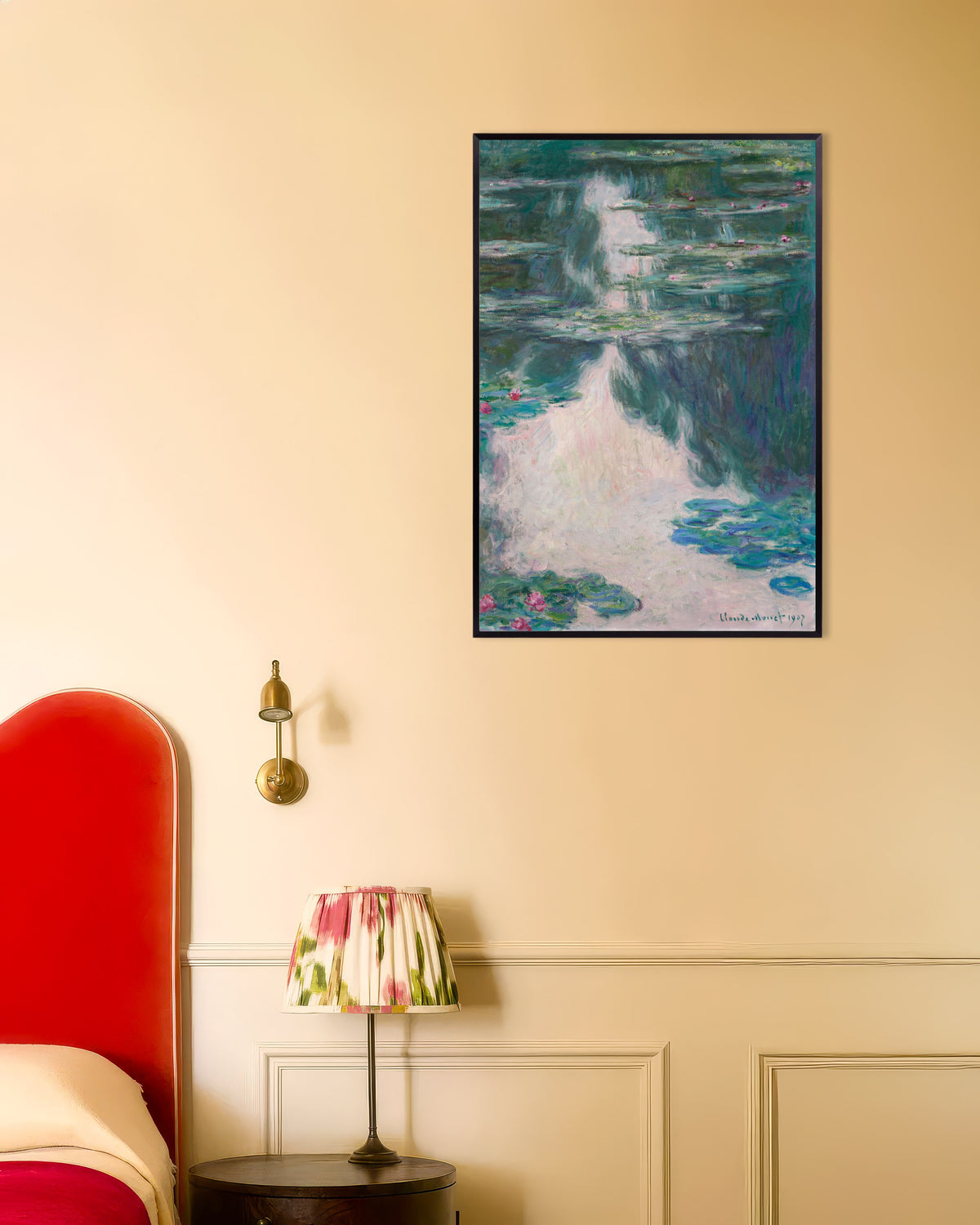 Poster Näckrosor, grått väder (1907) av Claude Monet med metallram