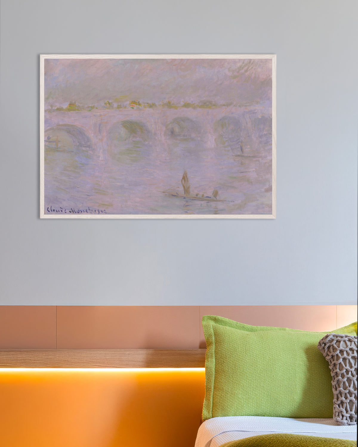 Poster Waterloo Bridge, London (1902) av Claude Monet med vit träram