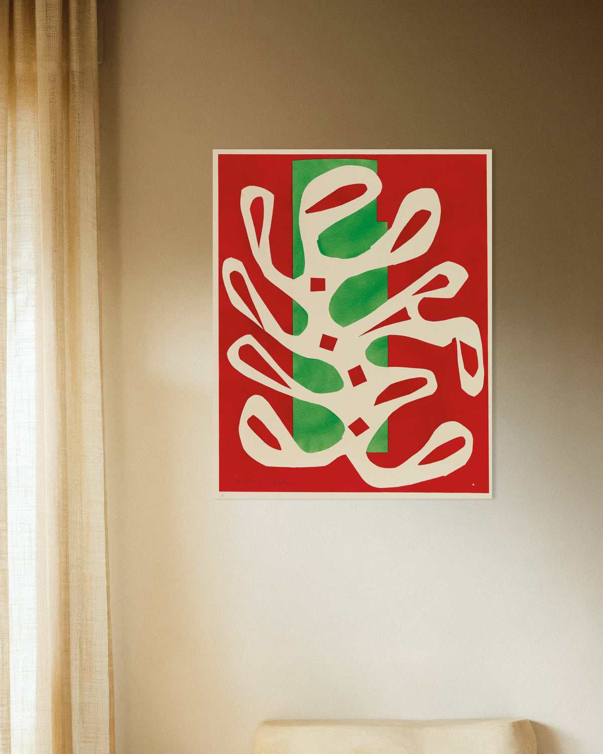 Poster med Vit alg på röd och grön bakgrund (1947) av Henri Matisse