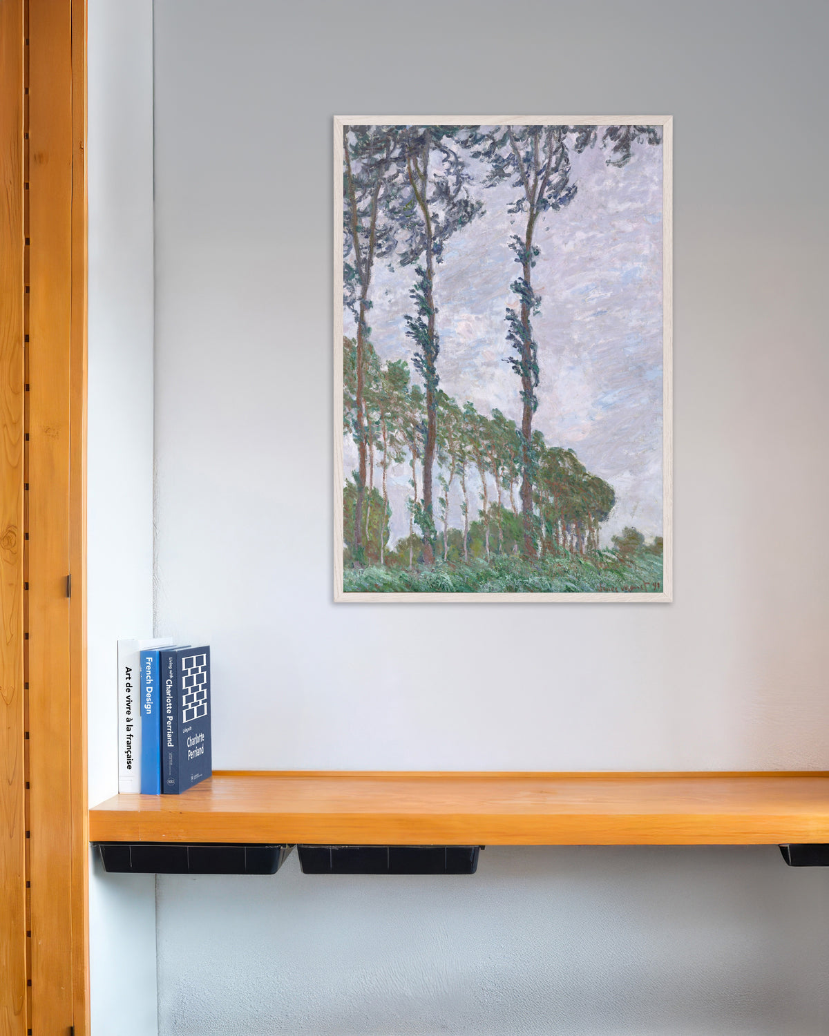 Poster Popplar, vindeffekt (1891) av Claude Monet med vit träram