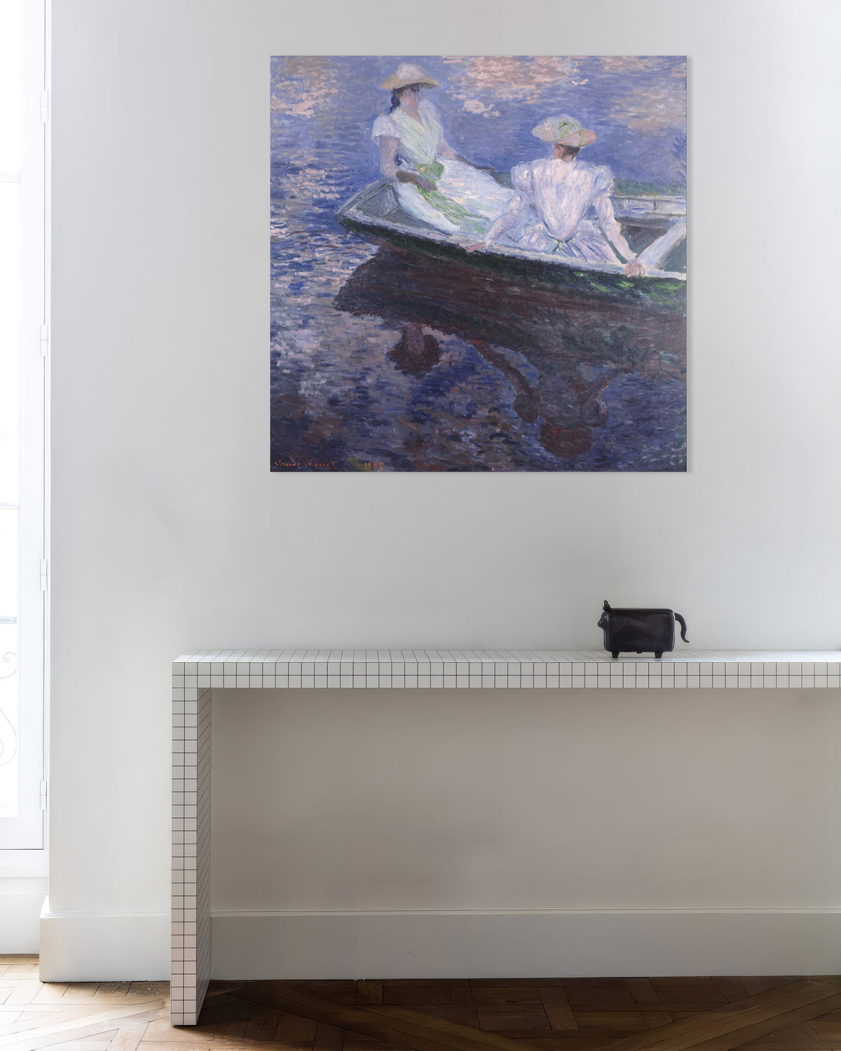 Poster Unga flickor i en båt (1887) av Claude Monet