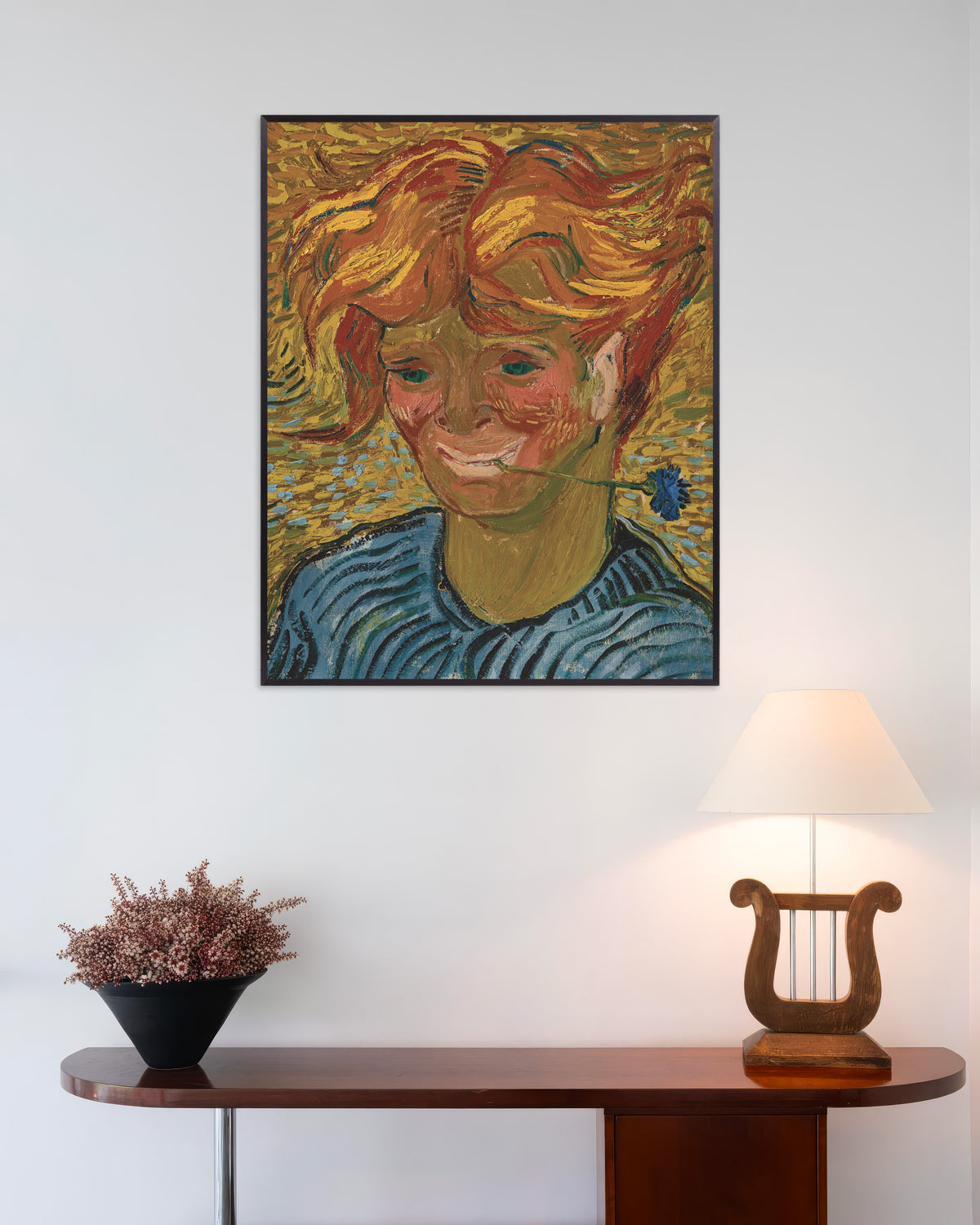 Poster med Ung man med en blåklint (1890) av Vincent van Gogh, med metallram