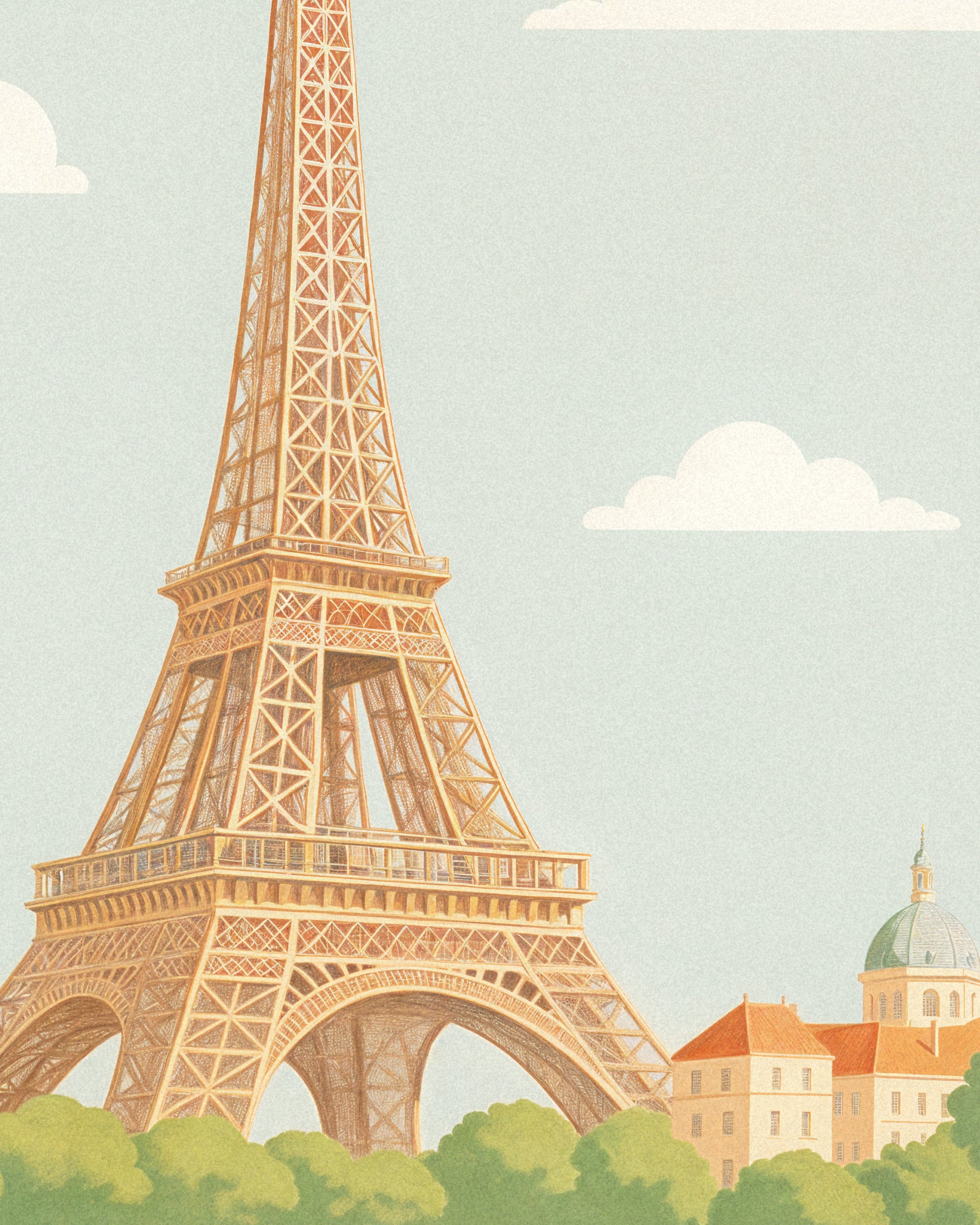 Paris – Mjuk Pastellillustration av Eiffeltornet - Affisch Poster