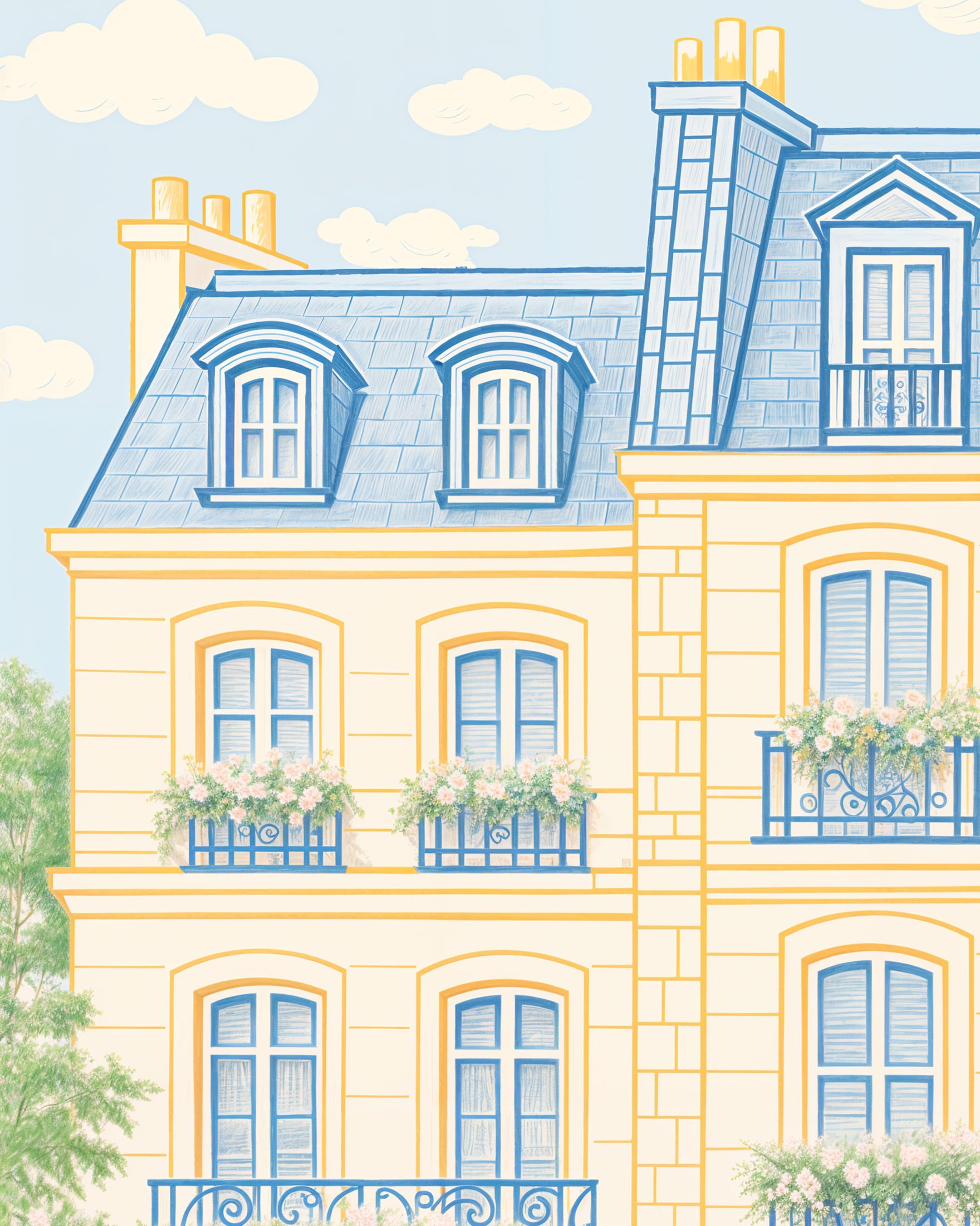 Paris Fasad Poster – Elegant Pastellillustration