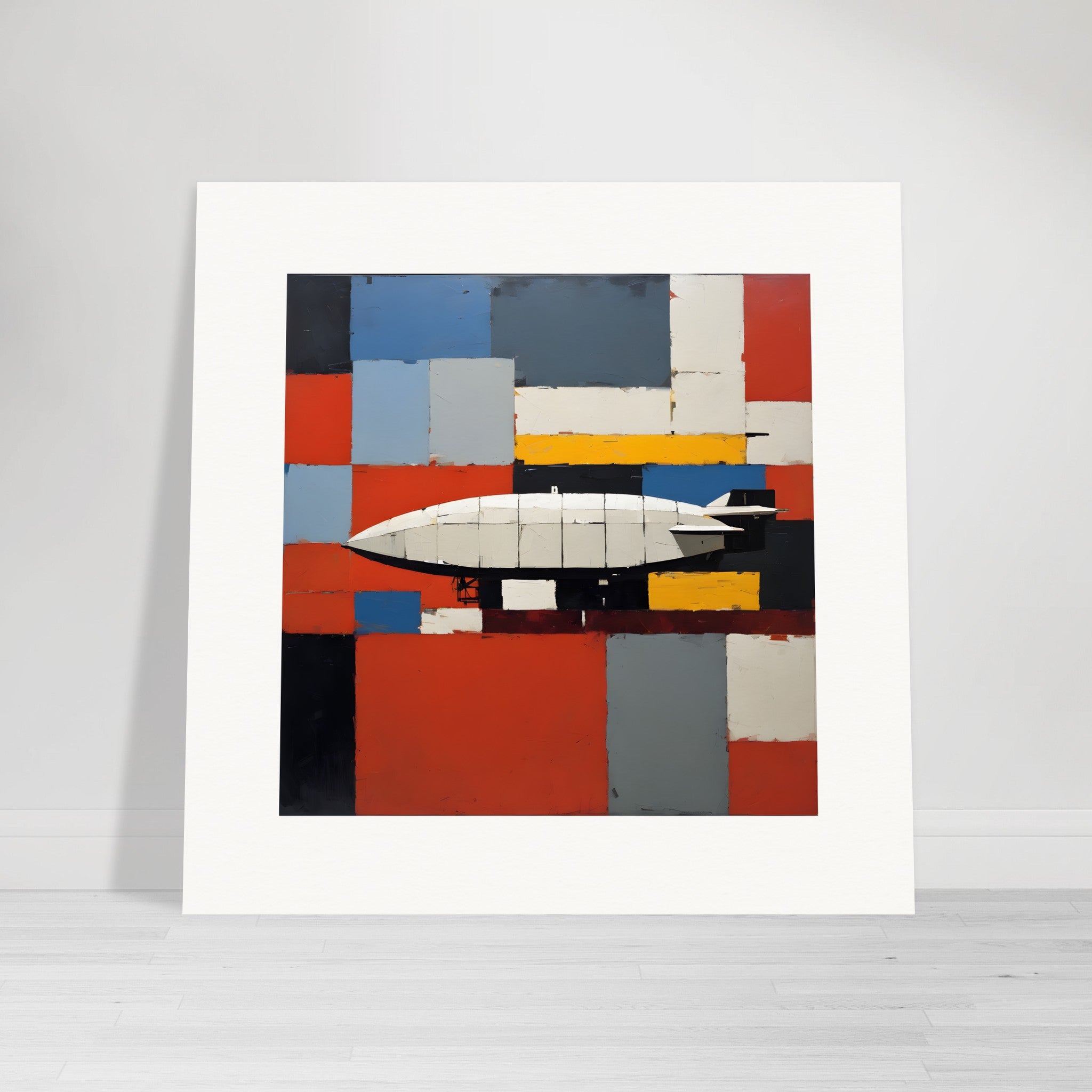Figurativ abstraktion, tjocka och texturerade geometriska former, en zeppelin - Affisch