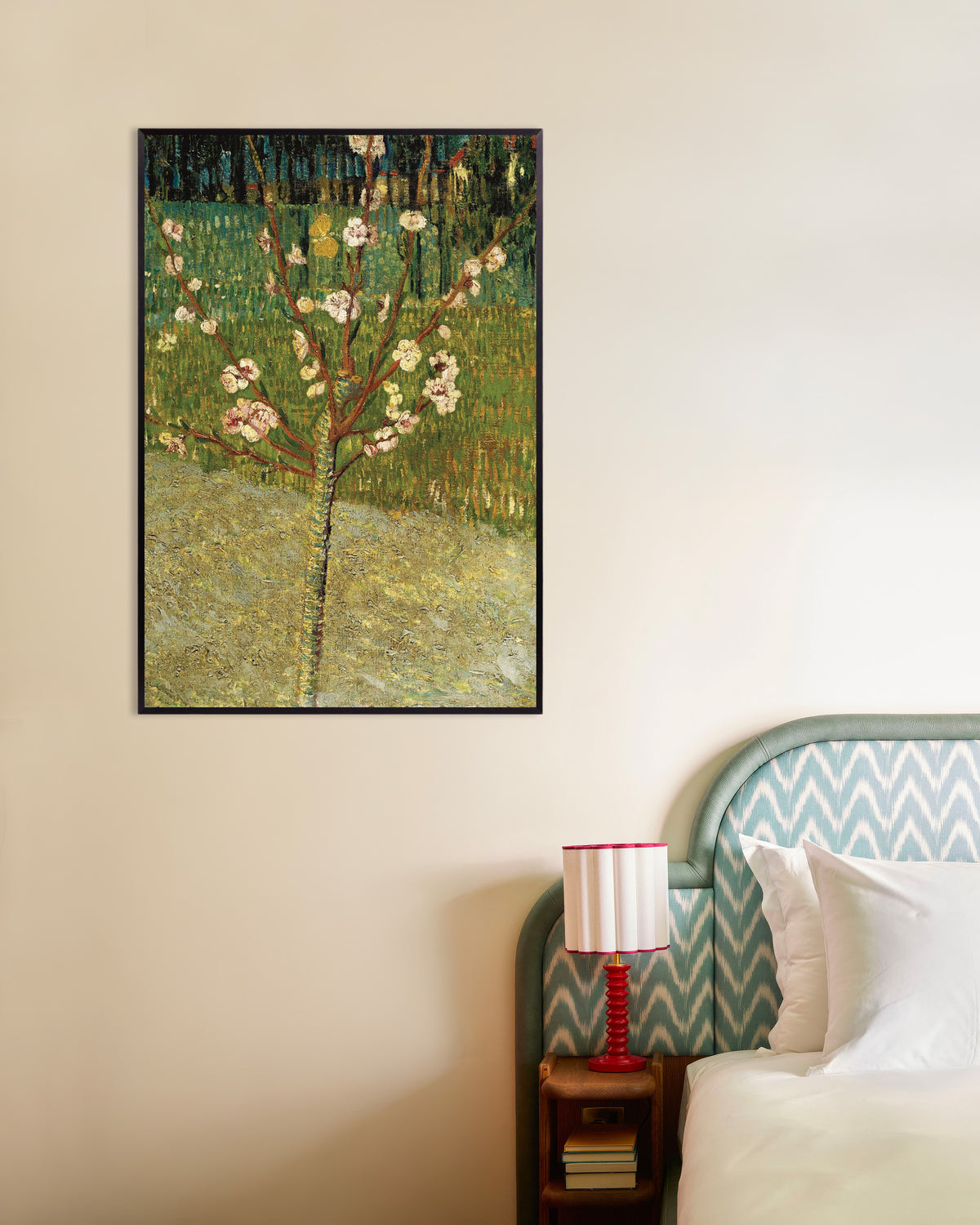 Poster med Mandelträd i blom (1888) av Vincent van Gogh, med metallram