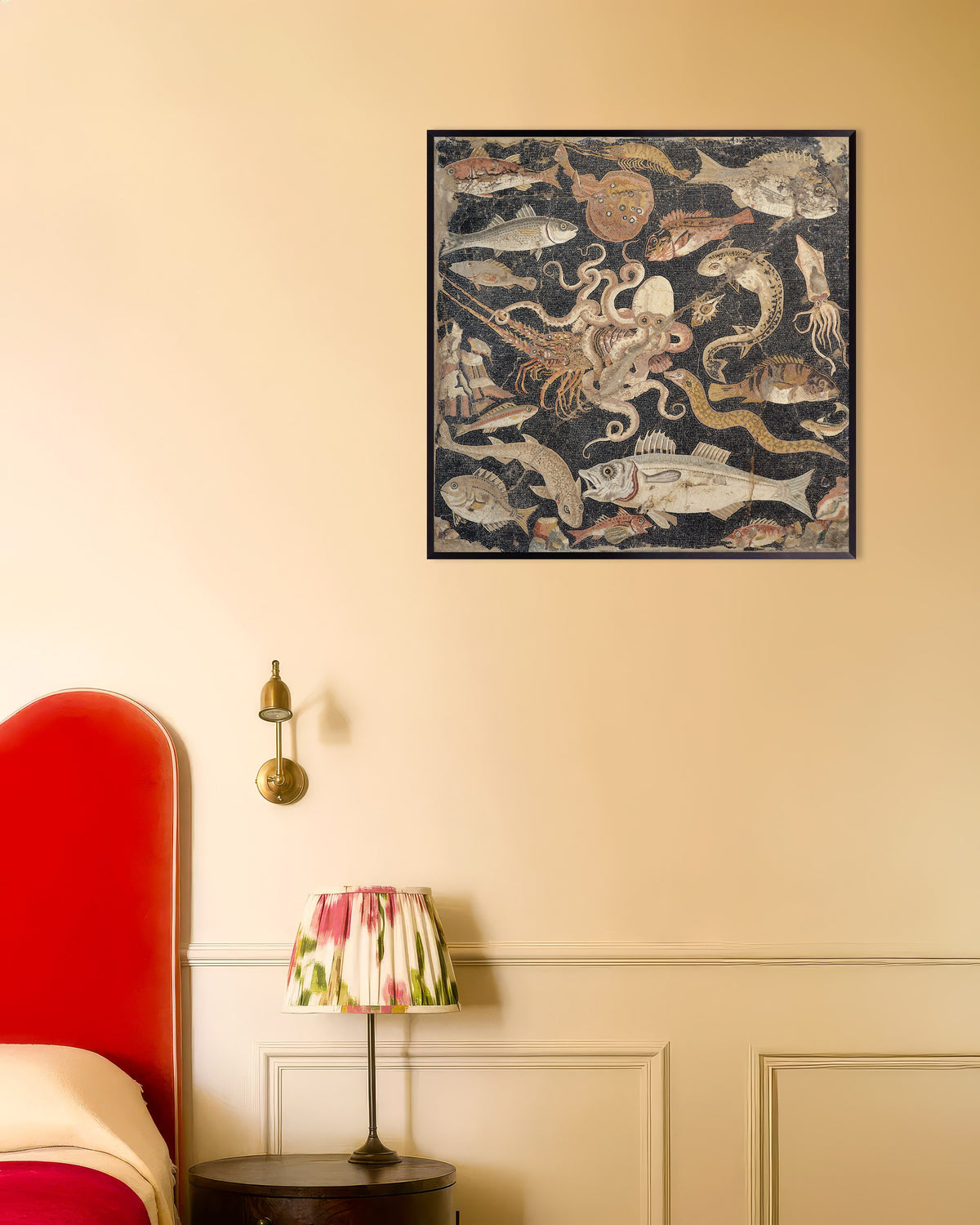 Poster med Mosaik med marint liv från det antika Pompeji – romerska havsdjur som poster, med metallram