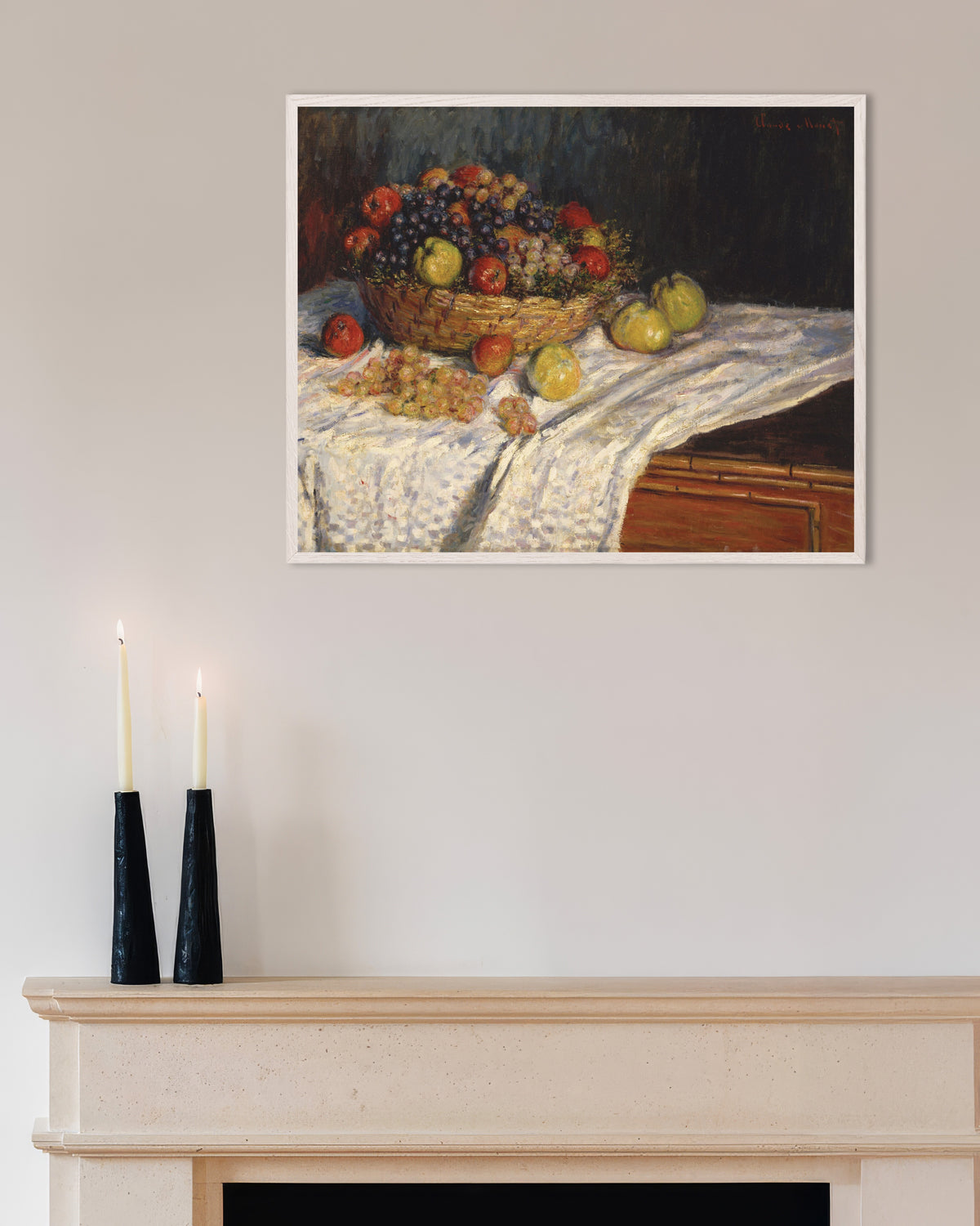 Poster Äpplen och vindruvor (1879–1880) av Claude Monet med vit träram
