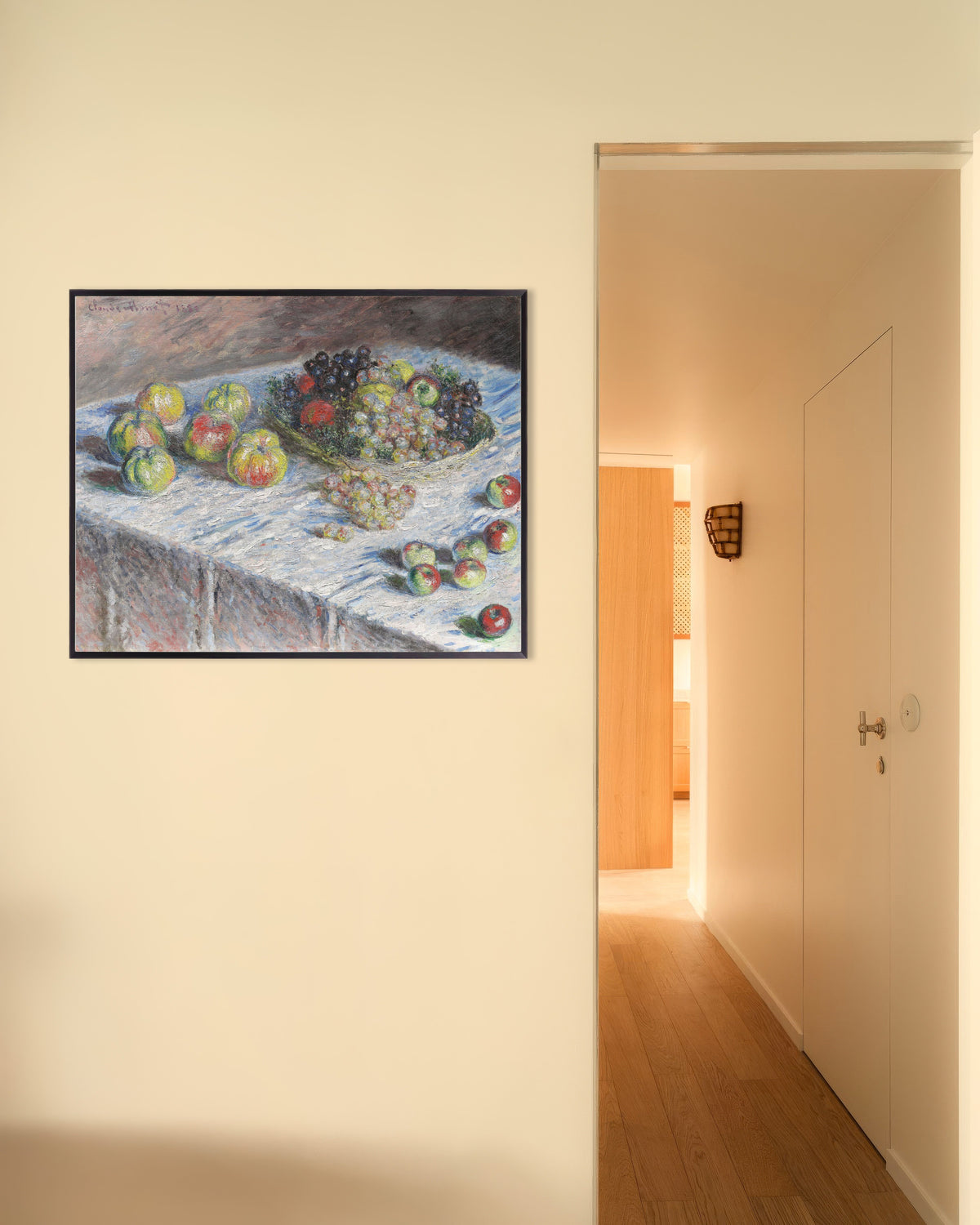 Poster Äpplen och vindruvor (1880) av Claude Monet med metallram