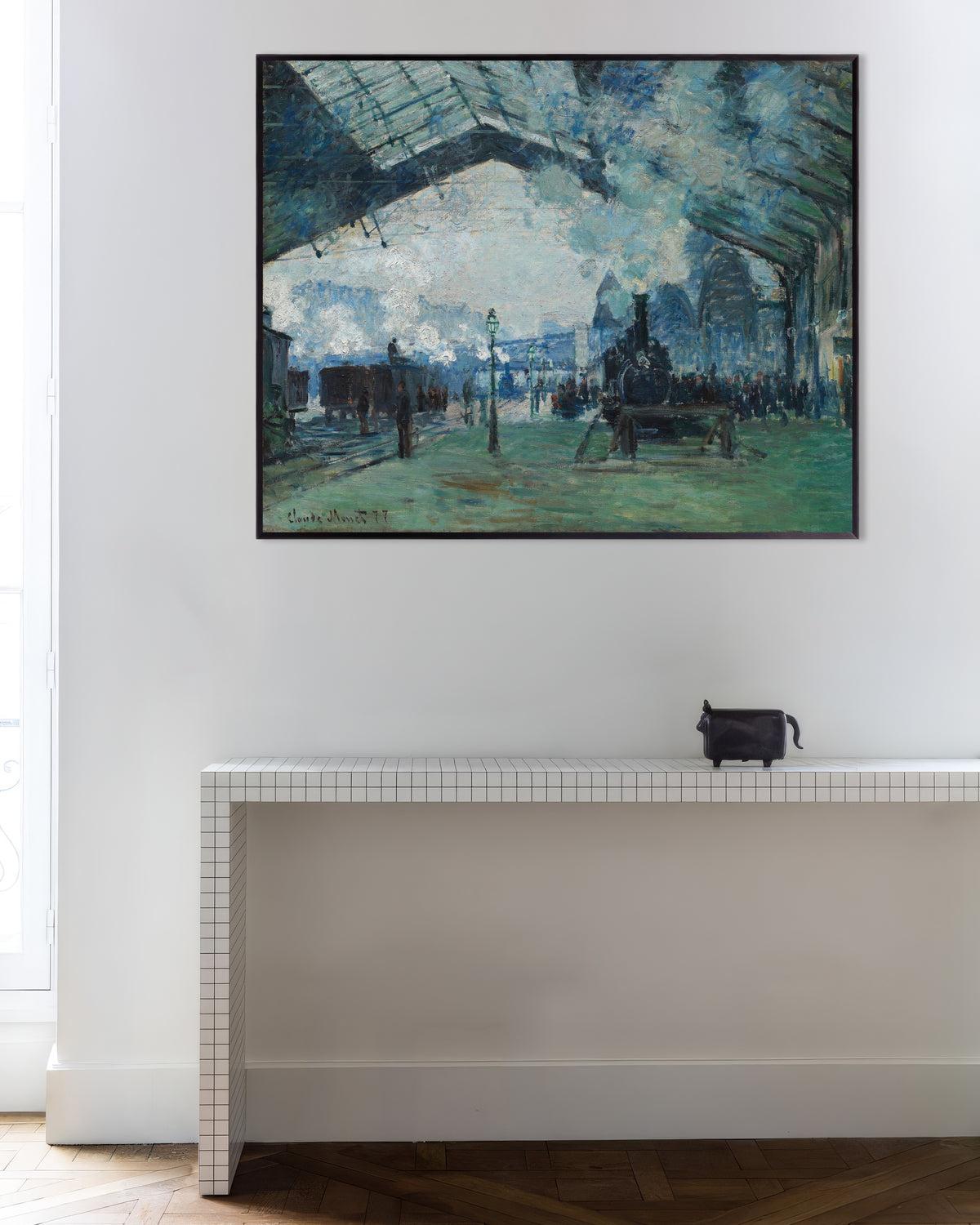 Poster Normandietåget anländer, Gare Saint-Lazare (1877) av Claude Monet med metallram