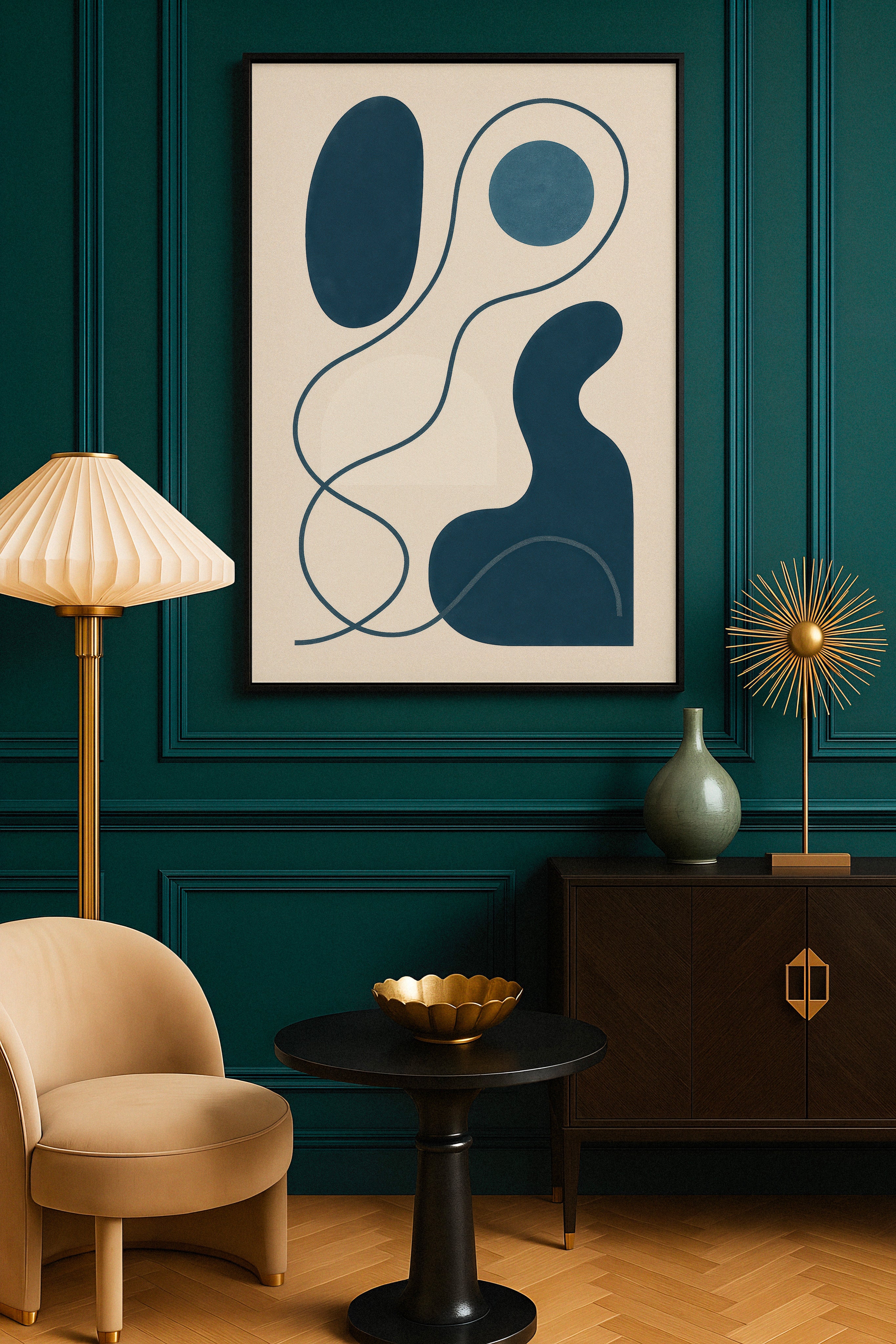 Inflections 01 – modern abstrakt linjekonst i blått Poster