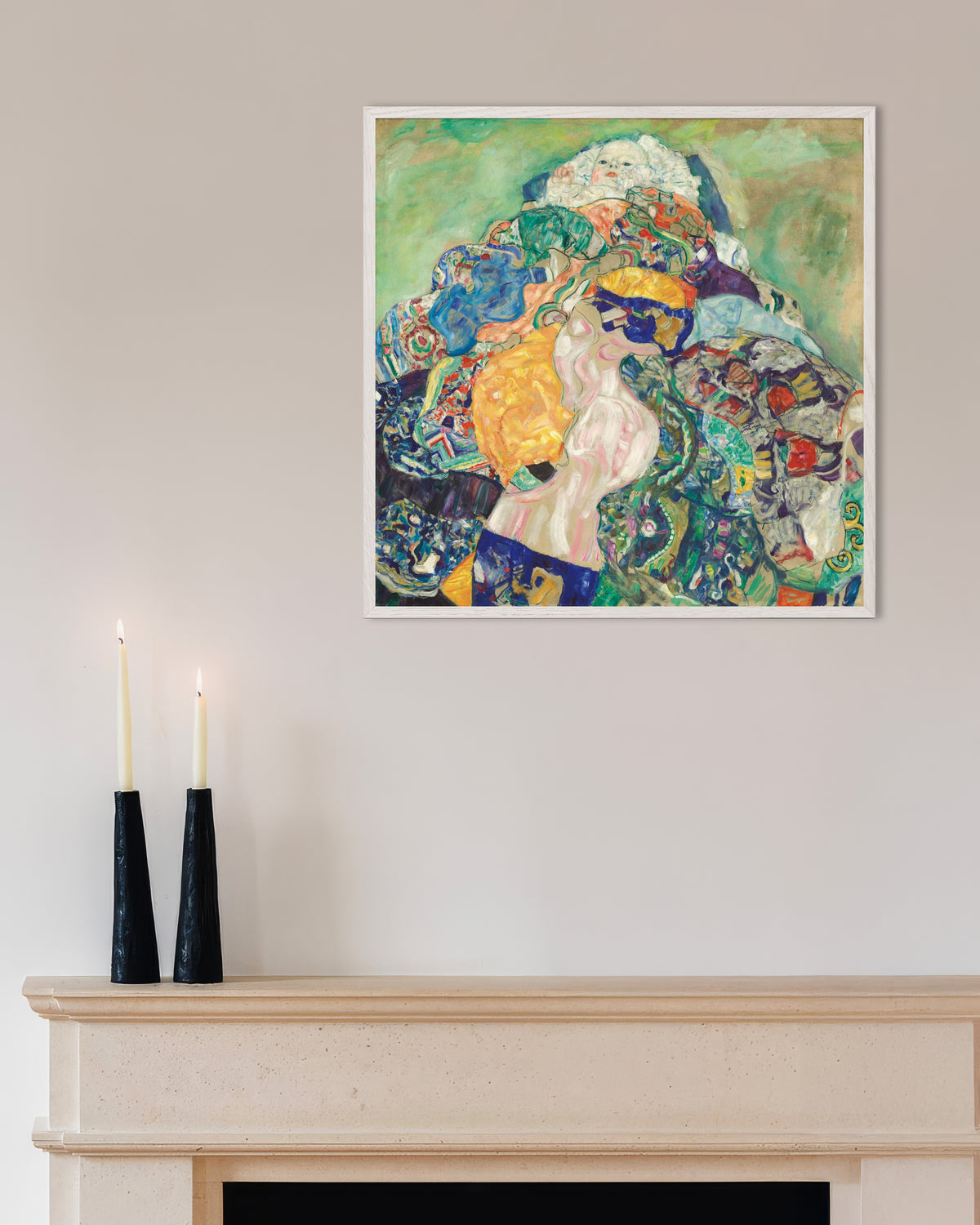 Poster Bebis (Vagga) (1917–1918) av Gustav Klimt med vit träram