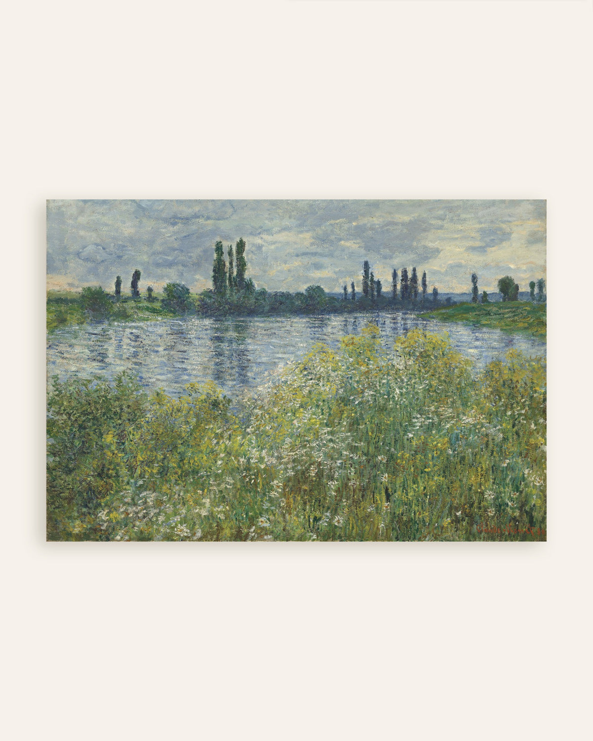 Poster Seines strand vid Vétheuil (1880) av Claude Monet, miniatyr