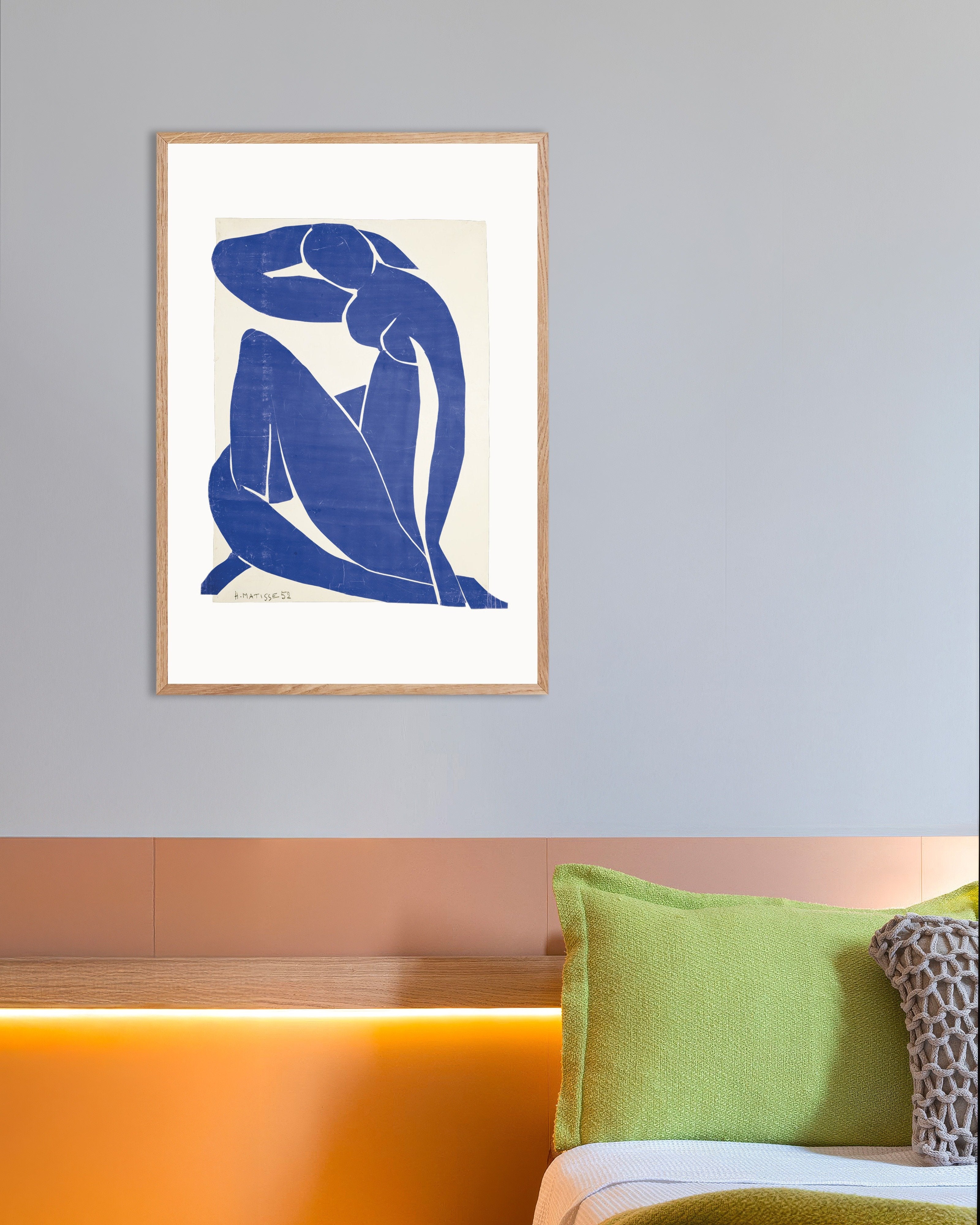 Poster of Blue Nude II (1952) by Henri Matisse - Poster, with natural wooden frame