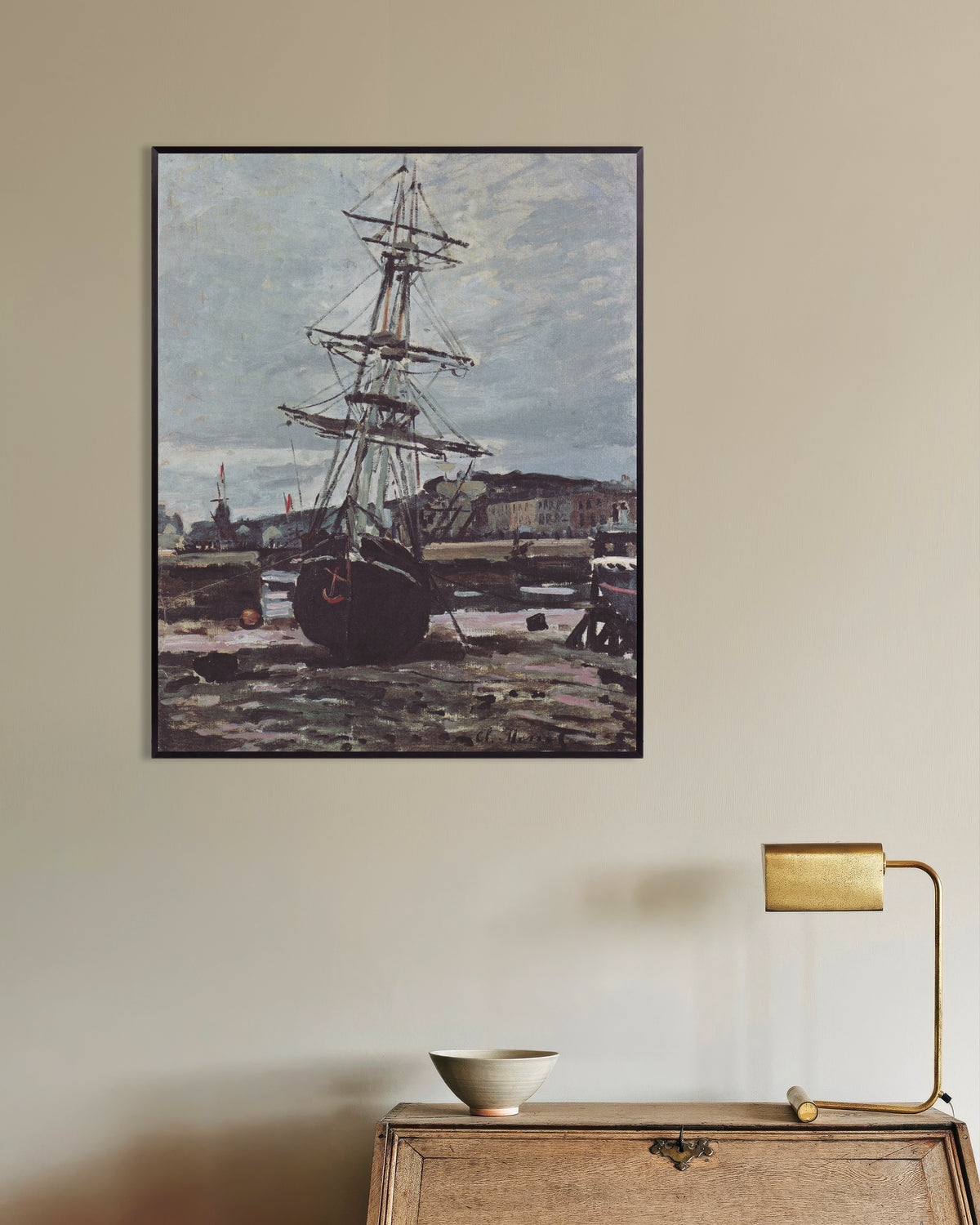 Poster Grundstött båt i Fécamp (1868) av Claude Monet med metallram