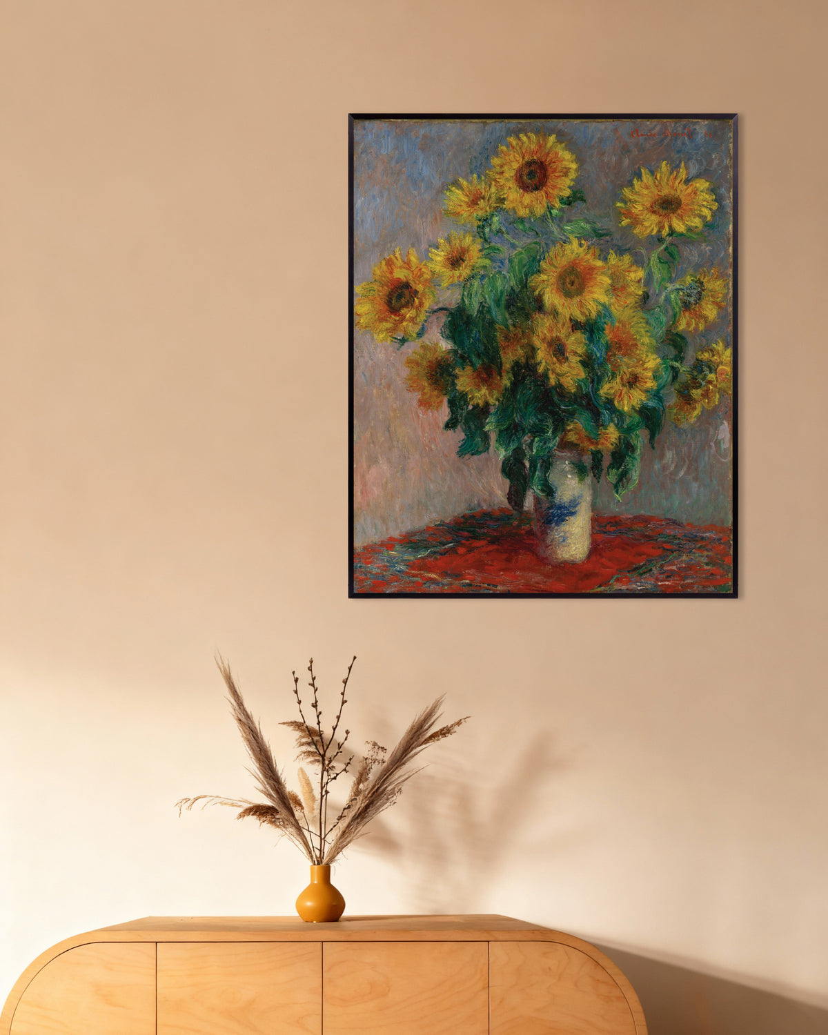 Poster Bukett med solrosor (1881) av Claude Monet med metallram