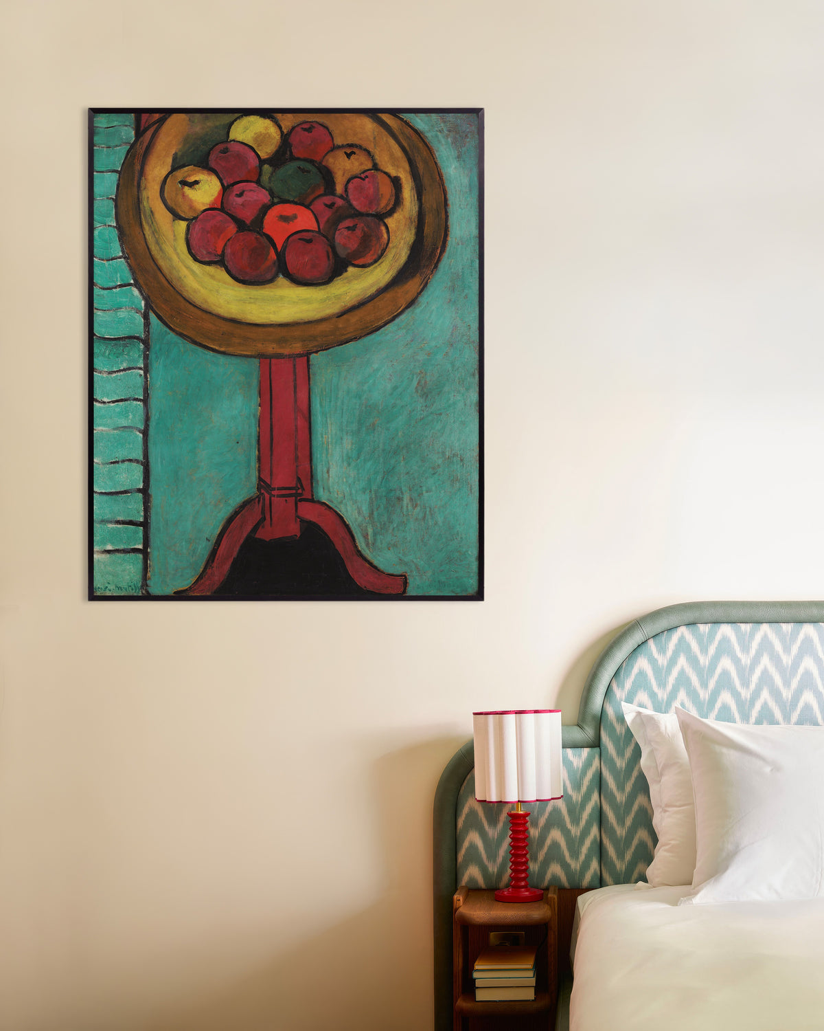 Poster av Skål med äpplen på ett bord (1916) av Henri Matisse, med metallram