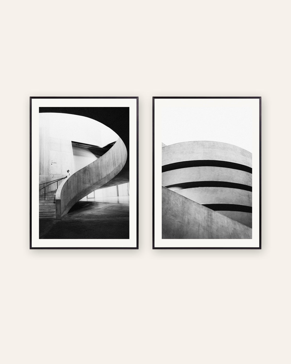 Brutalism-posters, set med 2: kurvor i betong, i svarta metallramar