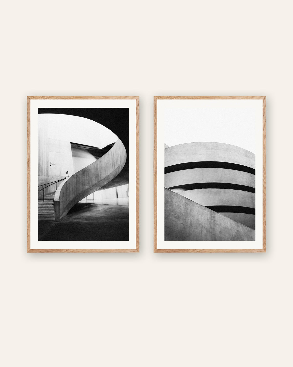Brutalism-posters, set med 2: kurvor i betong, i ramar av naturek