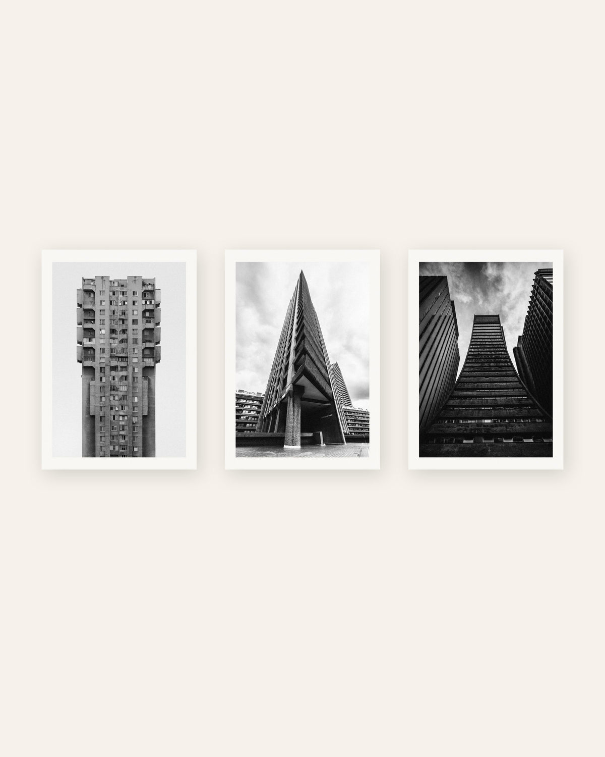 Brutalism-posters, set med 3: torn i betong, utan ram