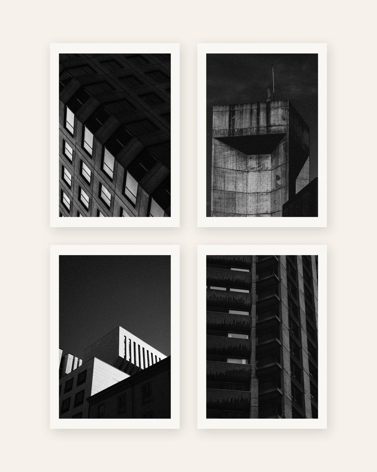 Brutalism-posters, set med 4: betong om natten, utan ram